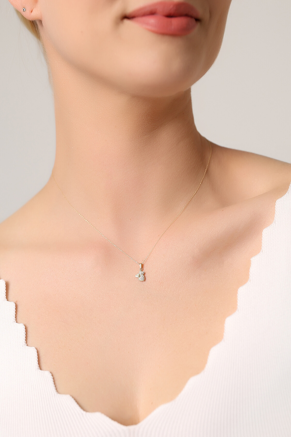 14 Ayar Altın Kedi Kolye