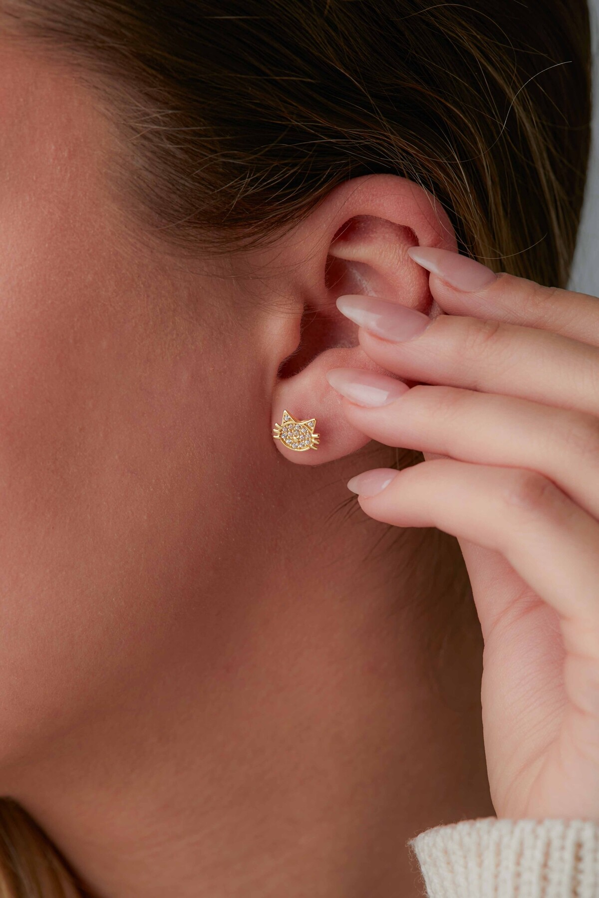 14 Ayar Altın Kedi Küpe