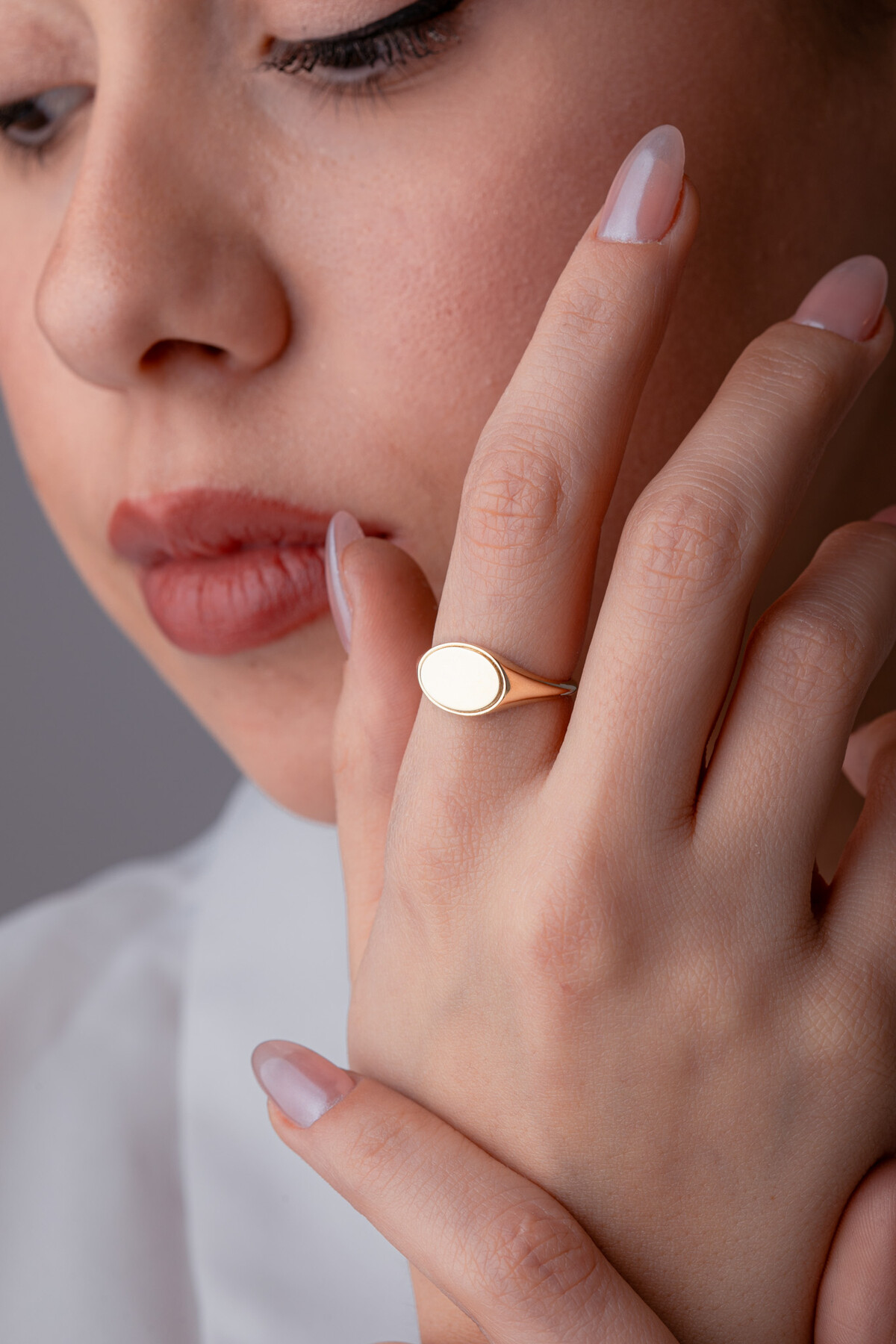 14 Ayar Altın Kişiselleştirebilir Oval Yüzük