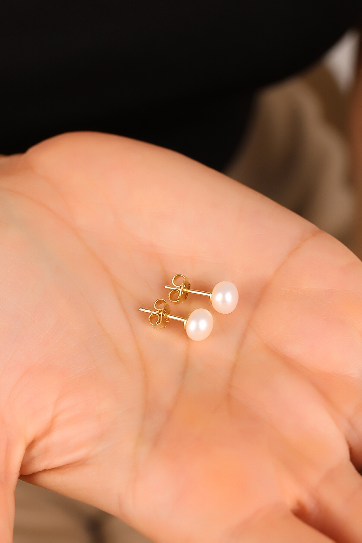 14 Ayar Altın Kolyecik Beyaz Doğal İnci Mini Küpe