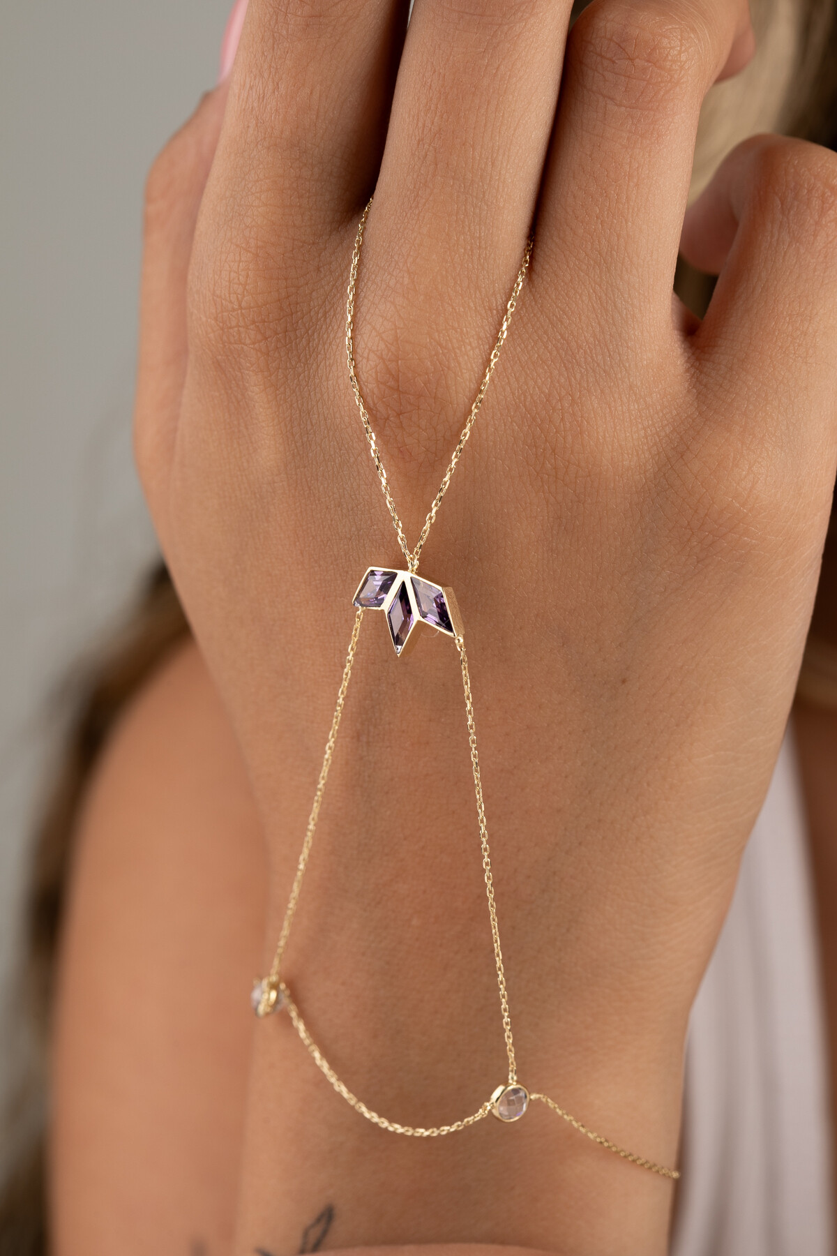 14 Ayar Altın Lotus Amatist Taş Şahmeran