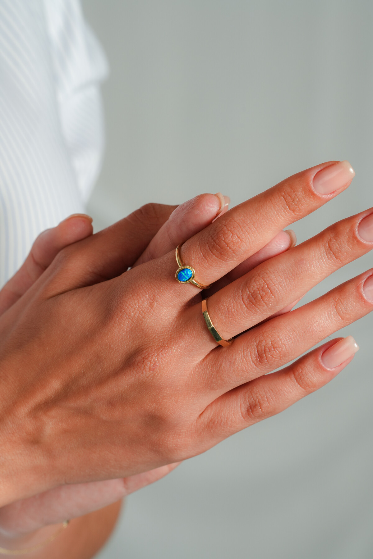 14 Ayar Altın Mavi Opal Taş Yüzük