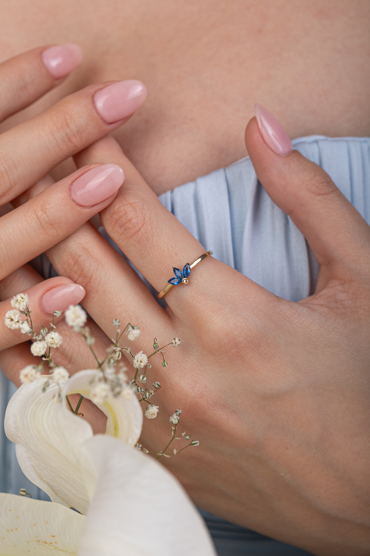 14 Ayar Altın Mavi Taşlı Yüzük