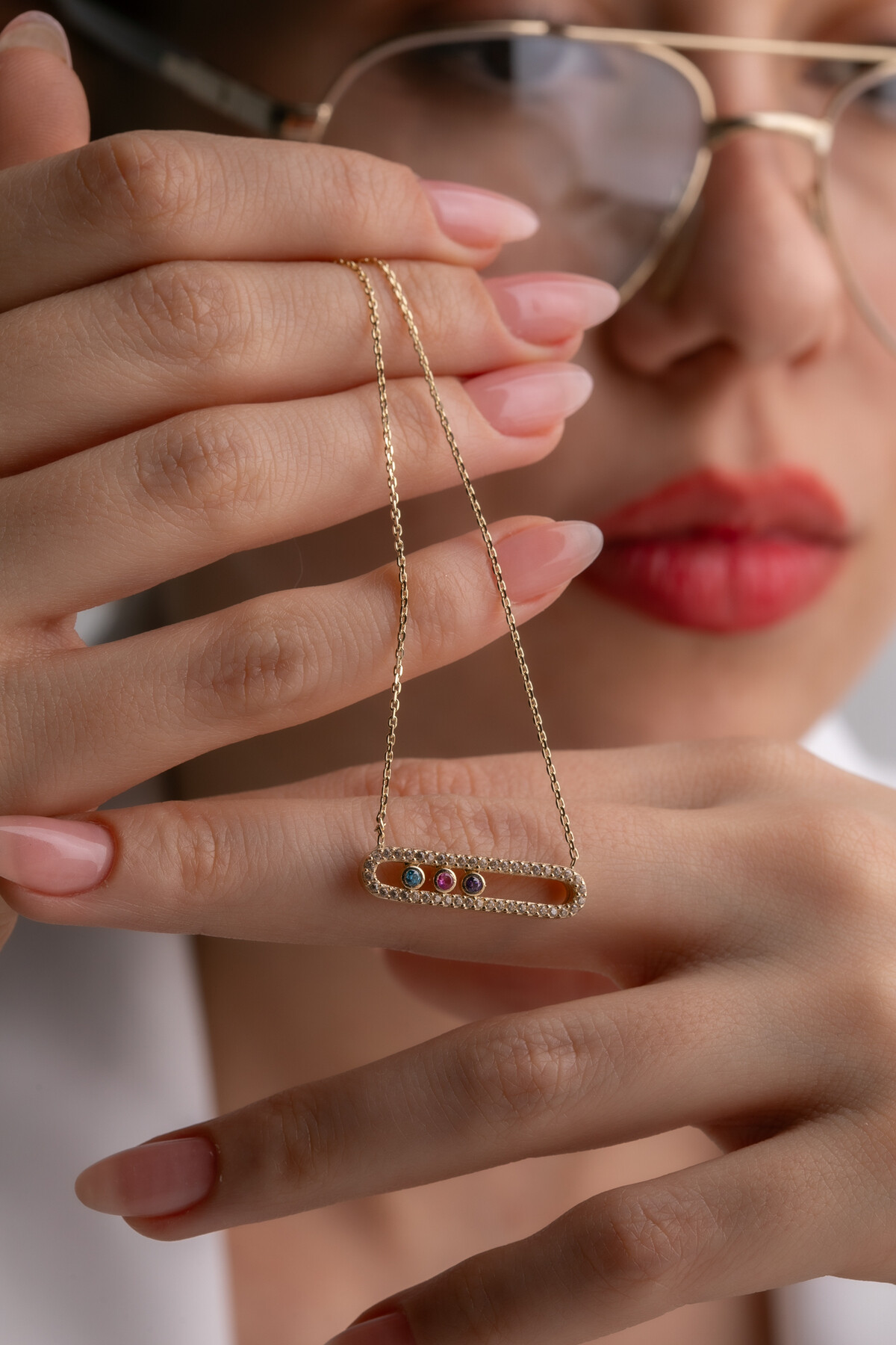 14 Ayar Altın Messika Kolye