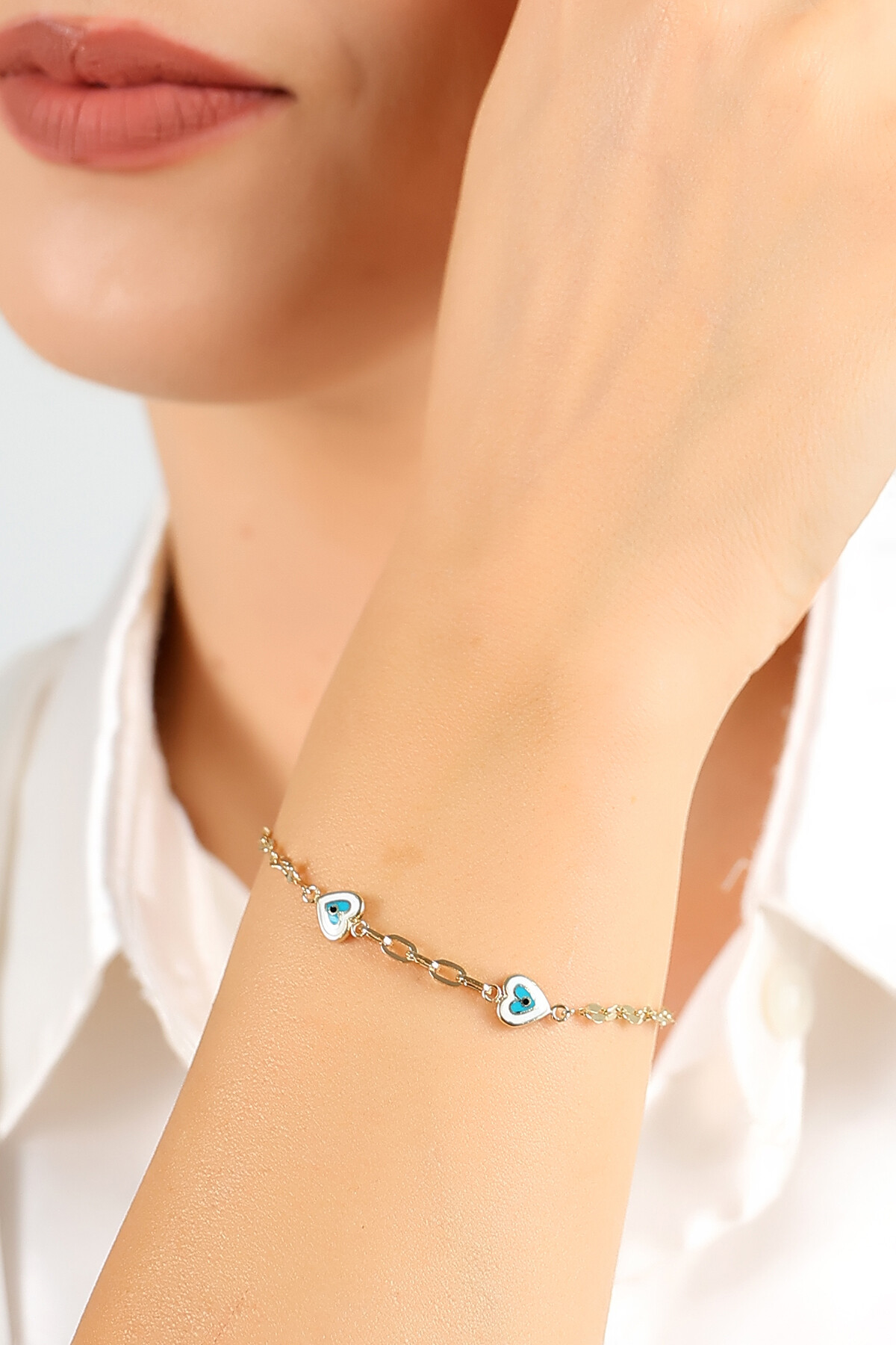 14 Ayar Altın Mineli Kalp Bileklik