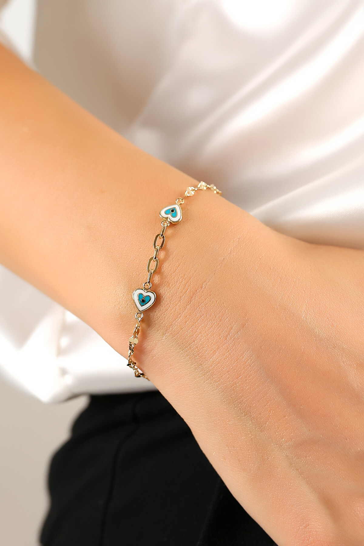 14 Ayar Altın Mineli Kalp Bileklik