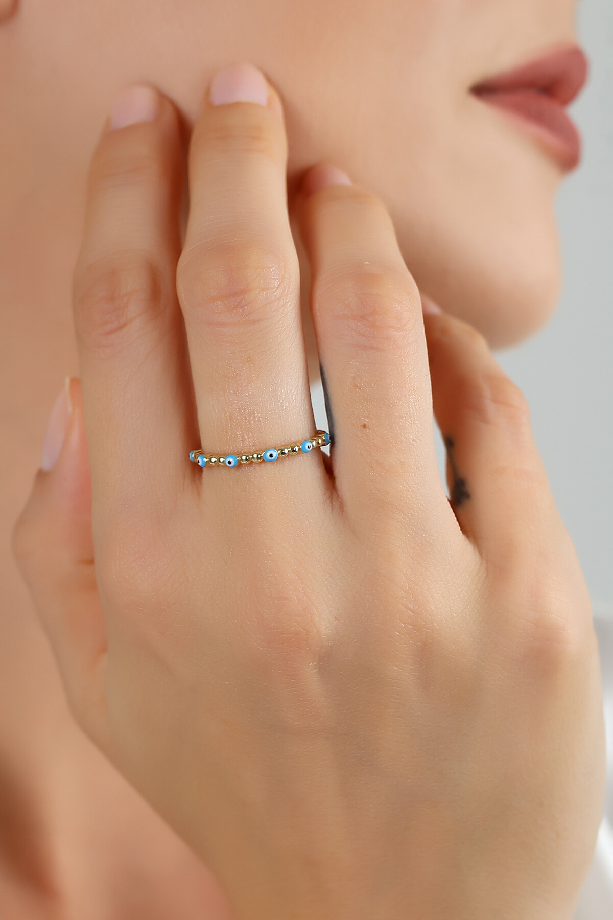 14 Ayar Altın Mineli Nazar Yüzük