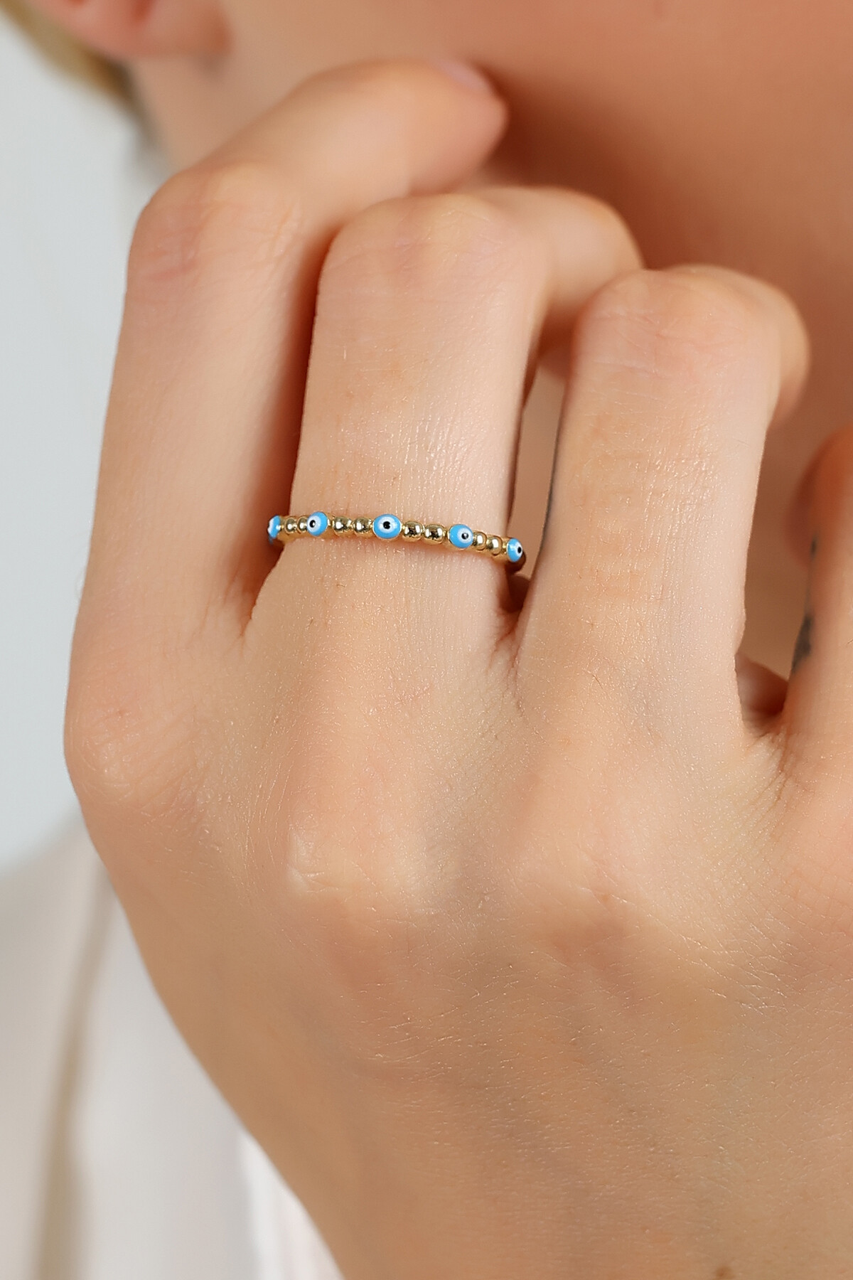 14 Ayar Altın Mineli Nazar Yüzük