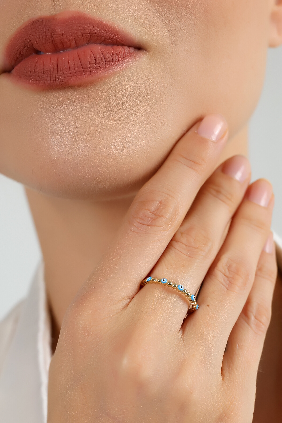 14 Ayar Altın Mineli Nazar Yüzük