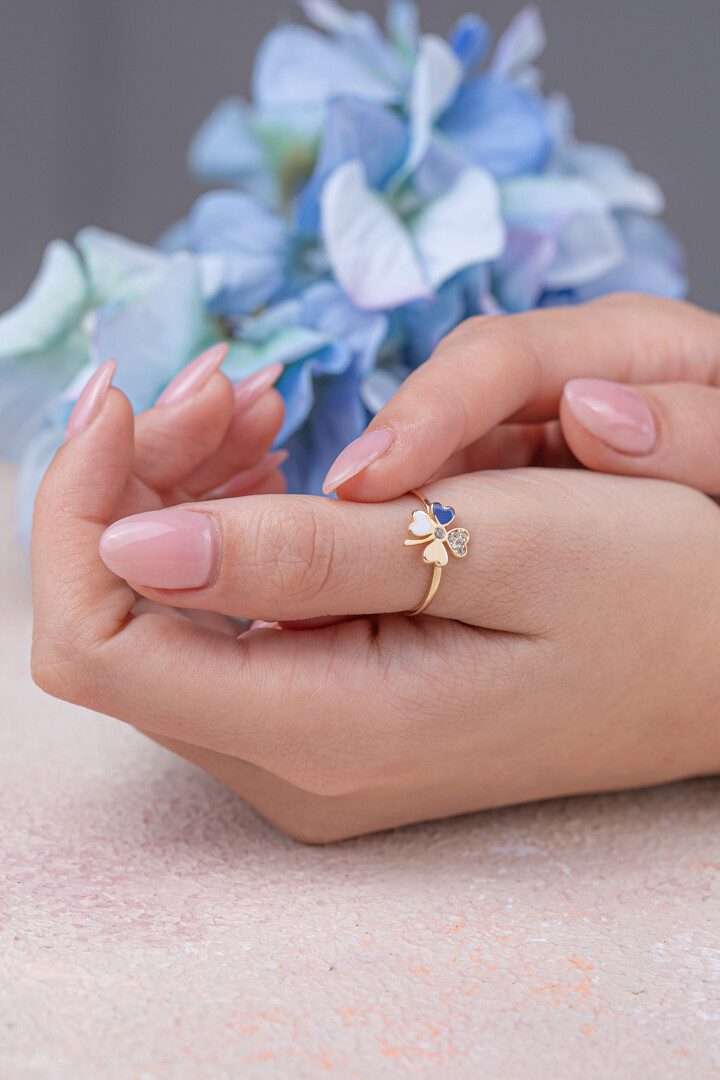 14 Ayar Altın Mineli Yonca Yüzük