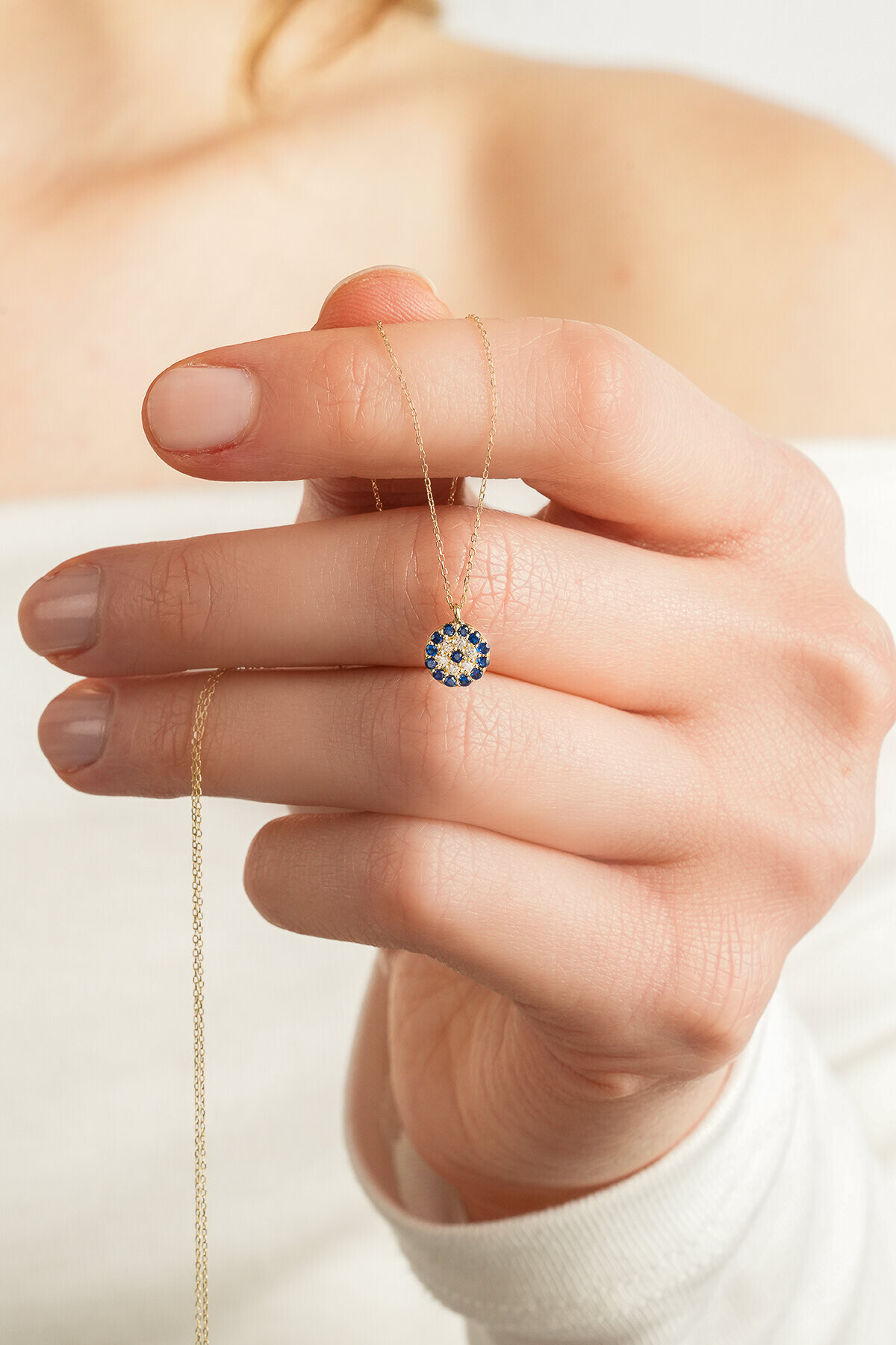 14 Ayar Altın Nazar Boncuğu Kolye