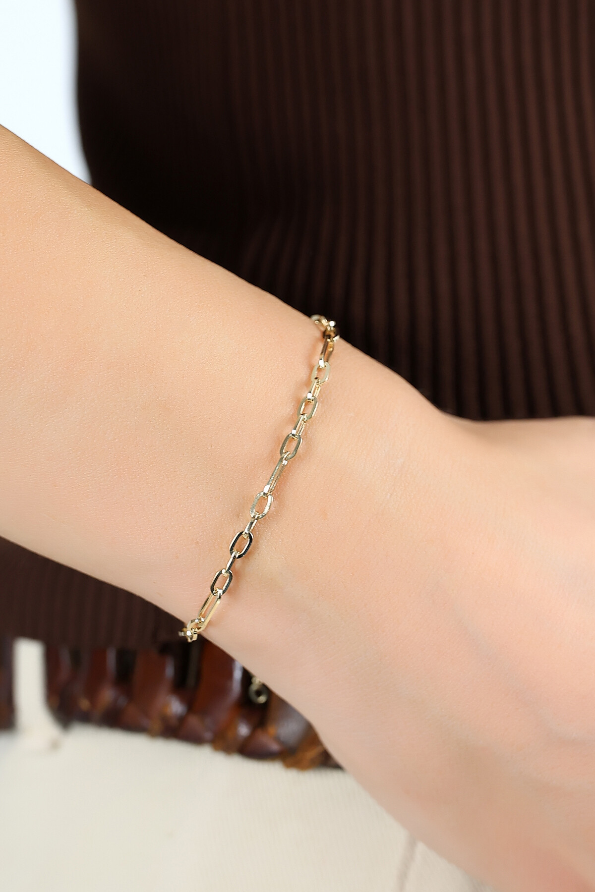 14 Ayar Altın Oval Zincir Bileklik