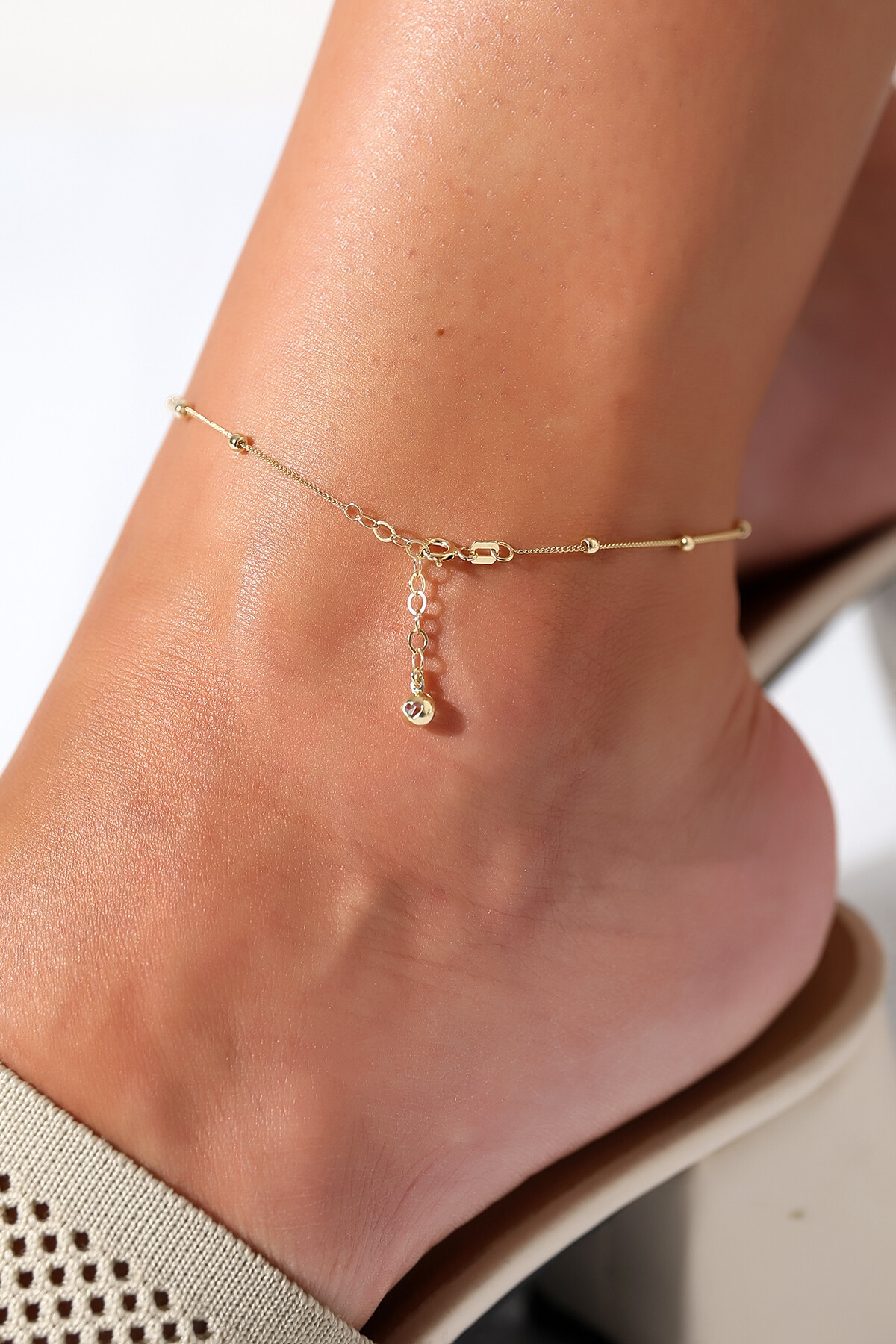 14 Ayar Altın Parlak Top İncili Halhal