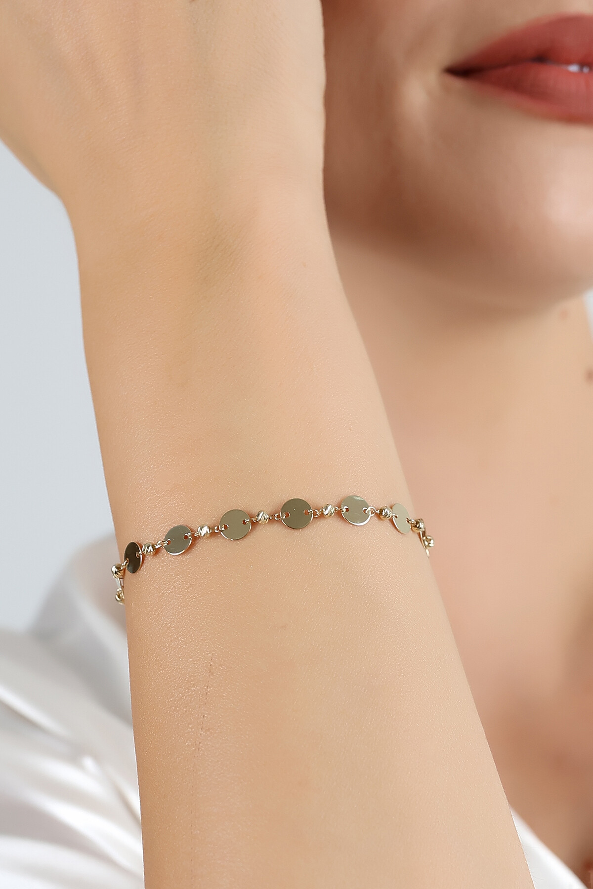 14 Ayar Altın Pullu Zincir Bileklik