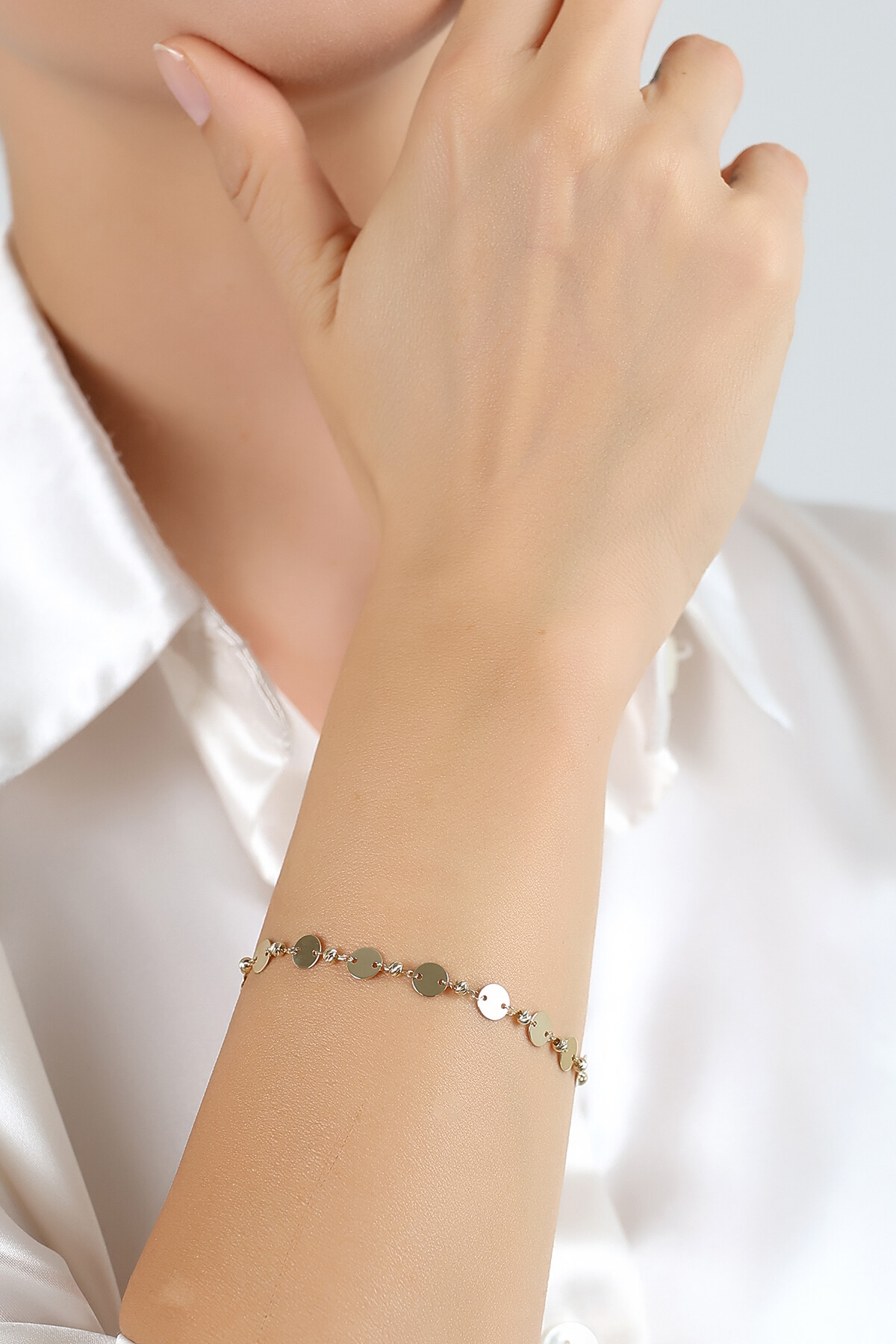 14 Ayar Altın Pullu Zincir Bileklik