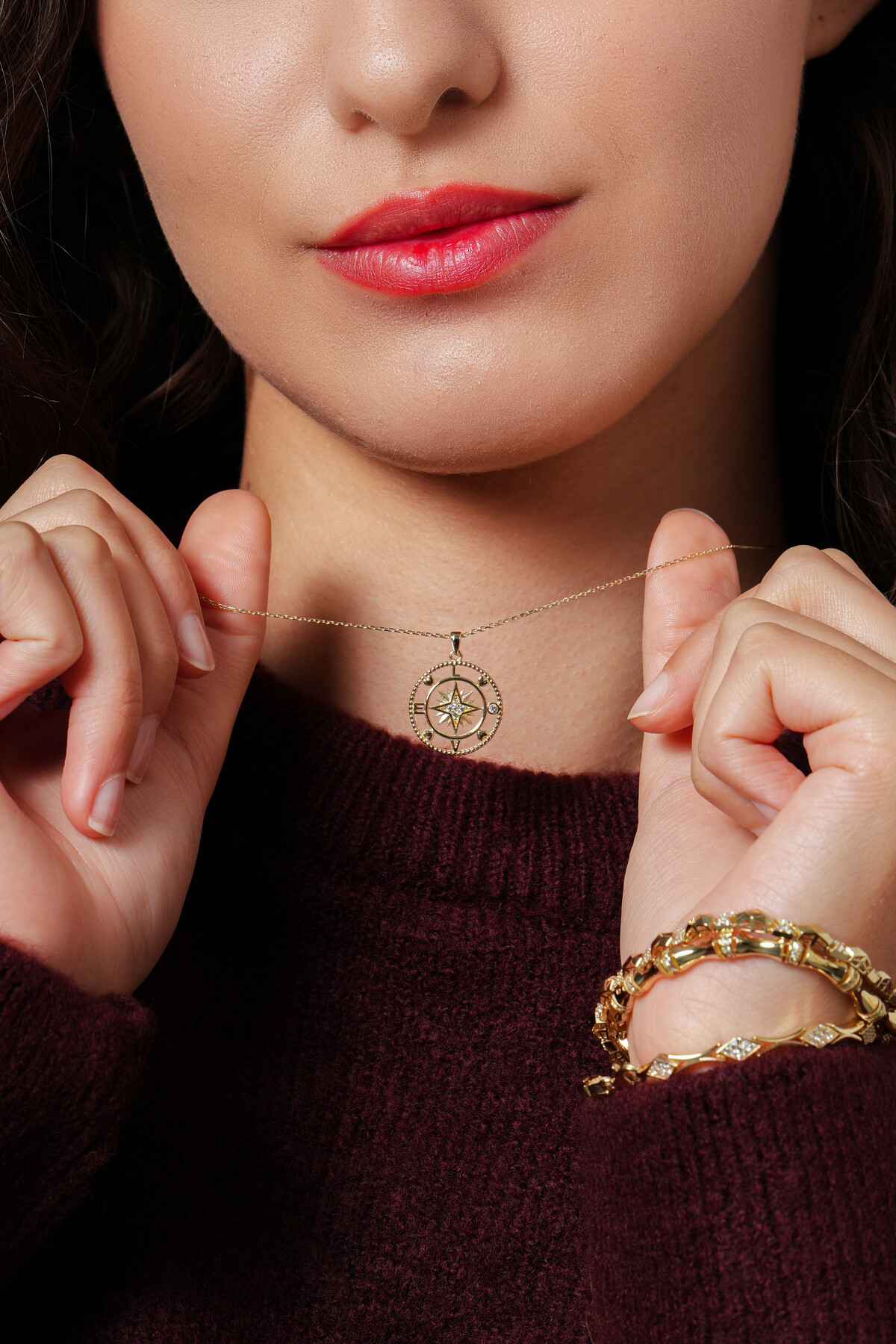 14 Ayar Altın Pusula Kolye