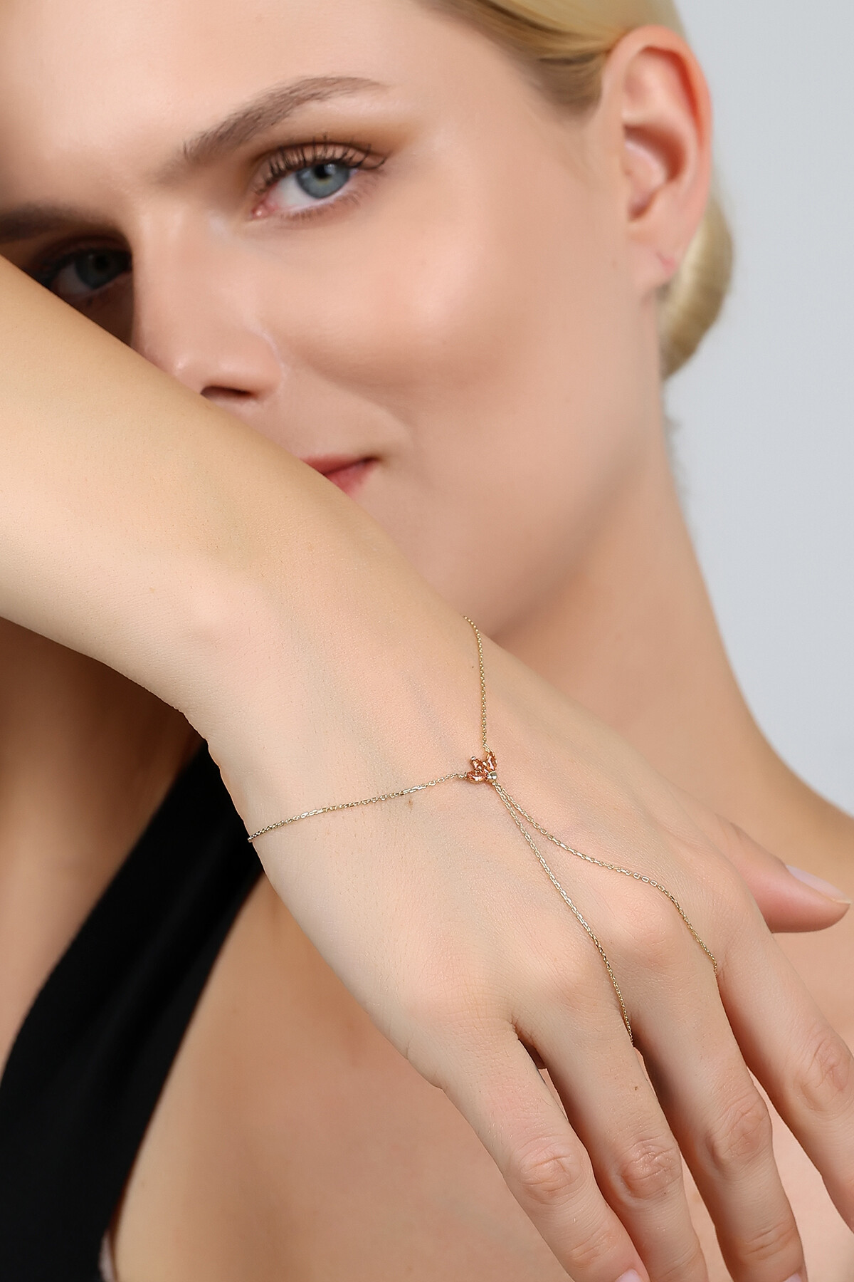 14 Ayar Altın Şampanya Lotus Kişiselleştirilebilir Taşlı Şahmeran