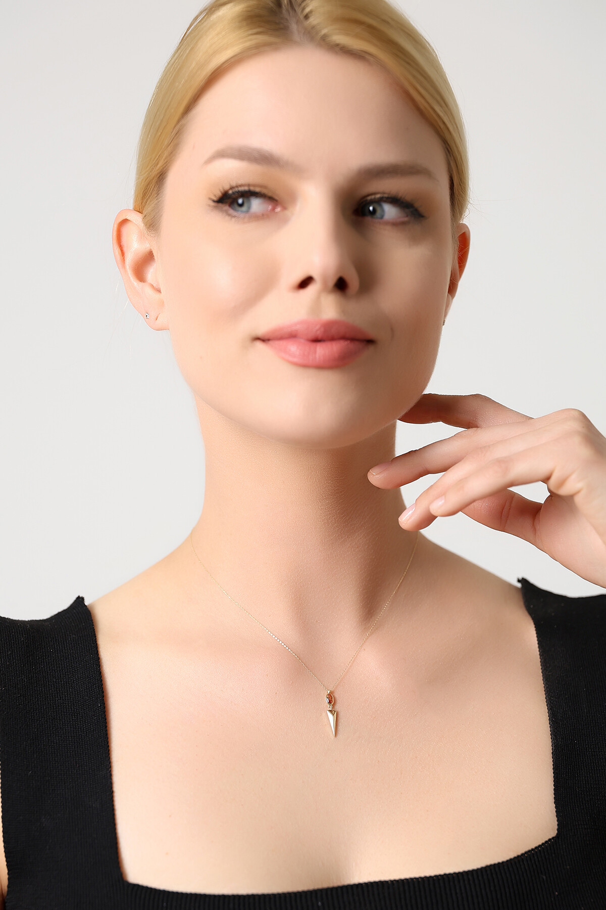 14 Ayar Altın Şampanya Taş Tasarım Kolye