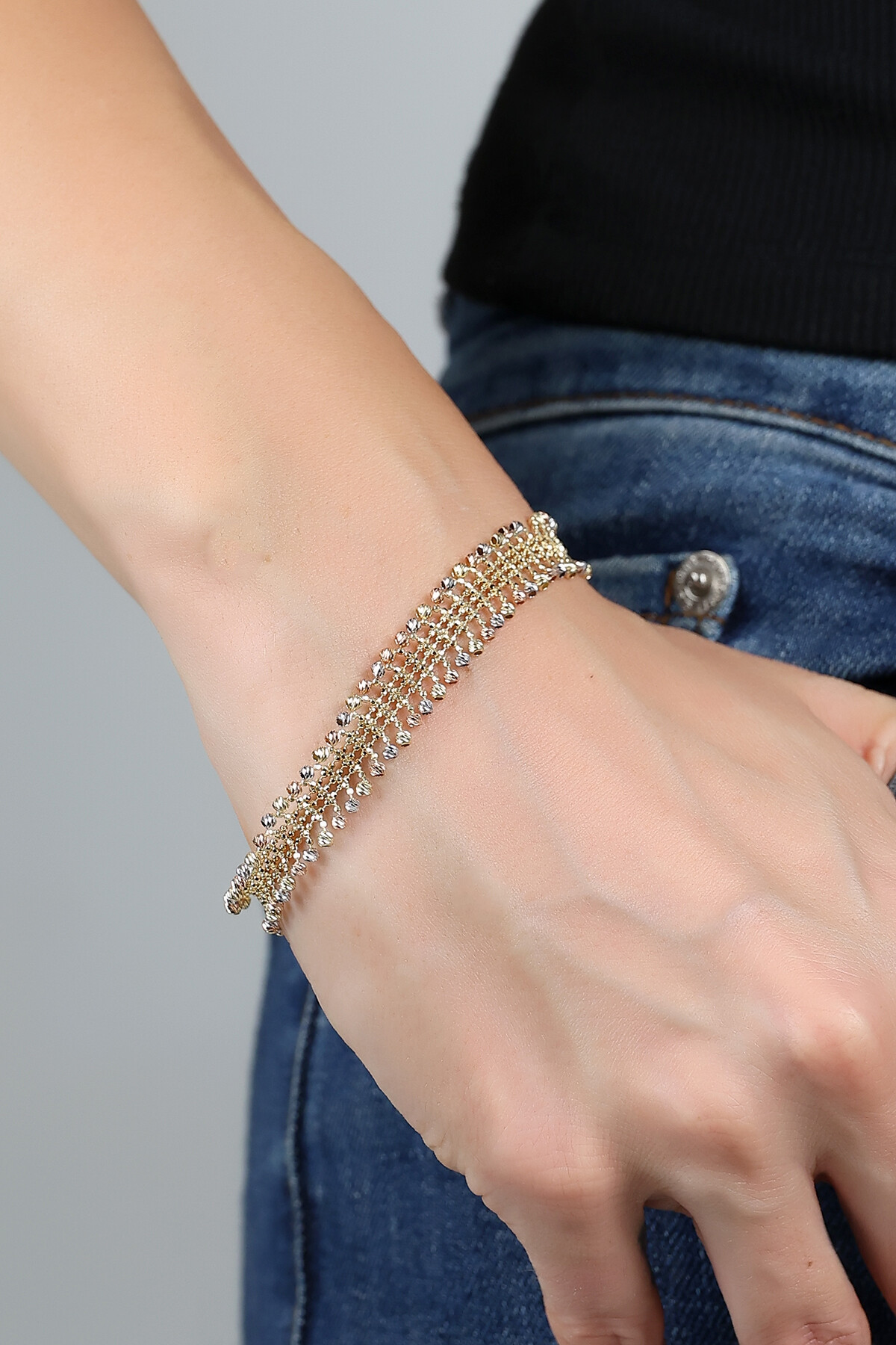 14 Ayar Altın Sıralı Örgü Bileklik