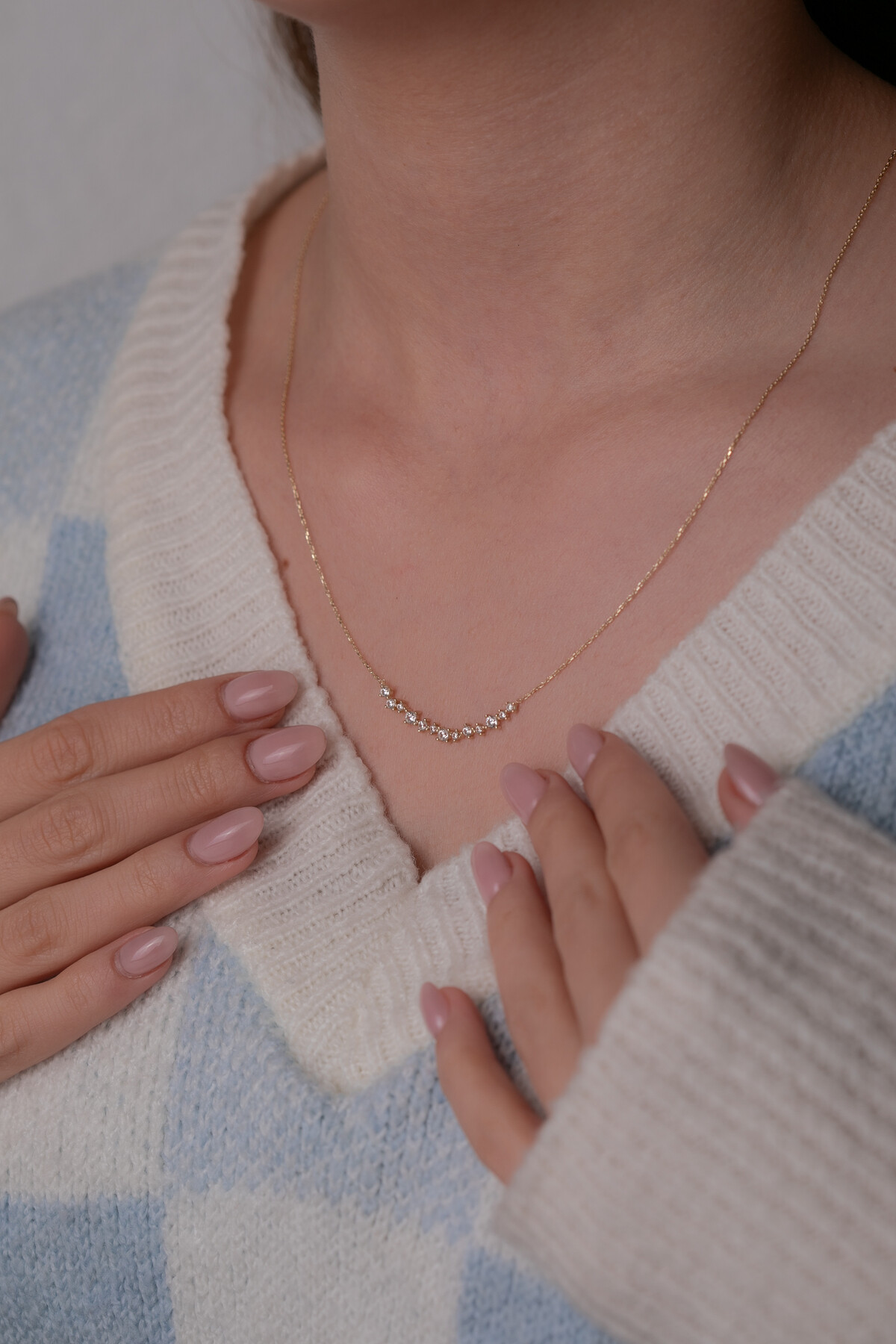 14 Ayar Altın Sıralı Taş Kolye