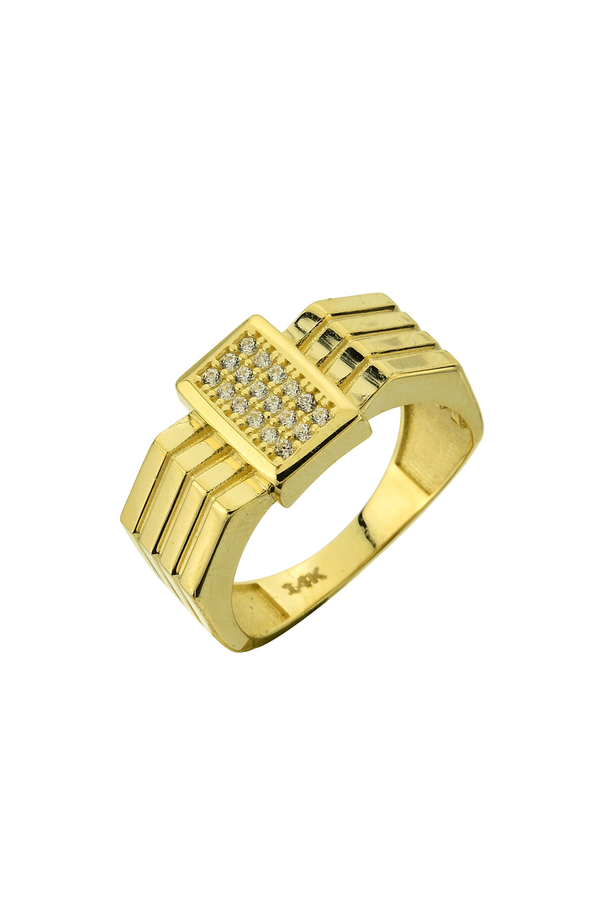 14 Ayar Altın Taşlı Dikdörtgen Yüzük