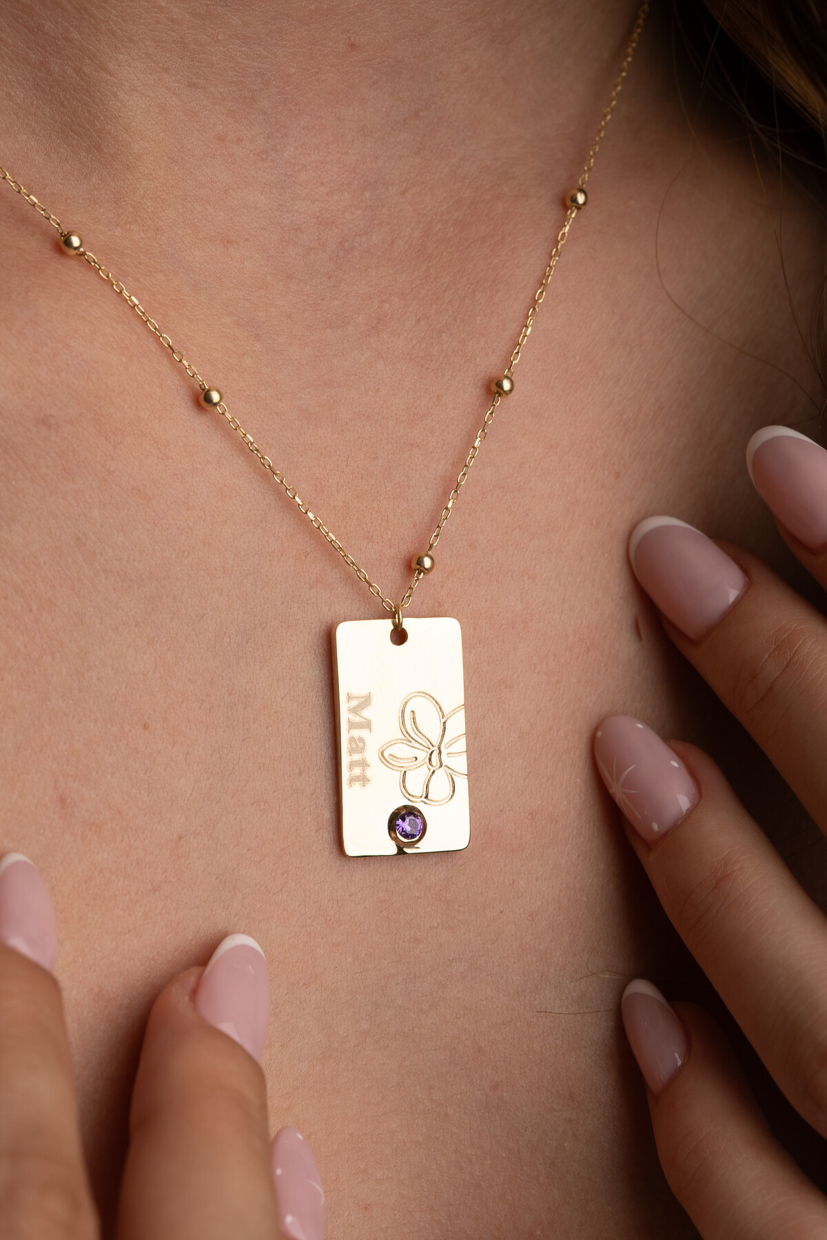 14 Ayar Altın Taşlı Doğum Çiçeği Kolye