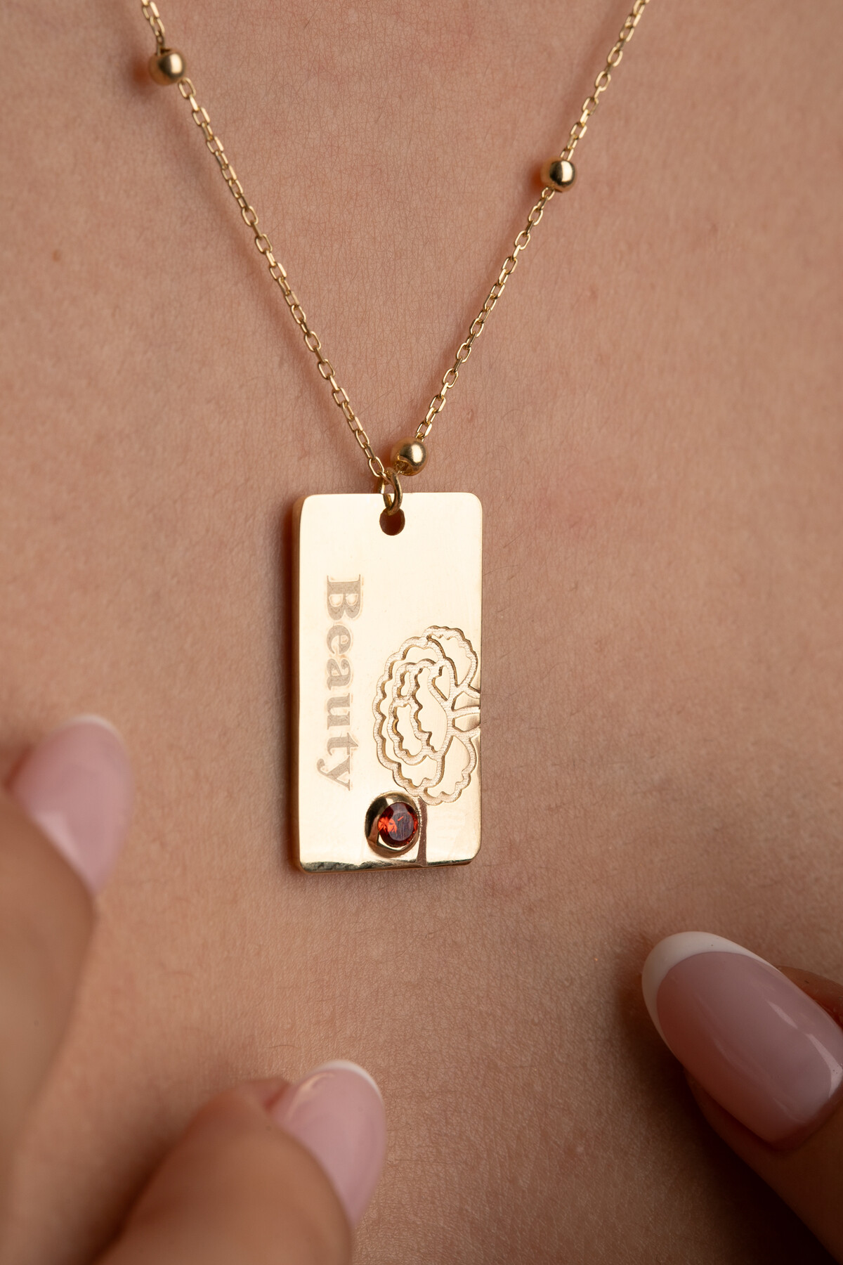 14 Ayar Altın Taşlı Doğum Çiçeği Kolye