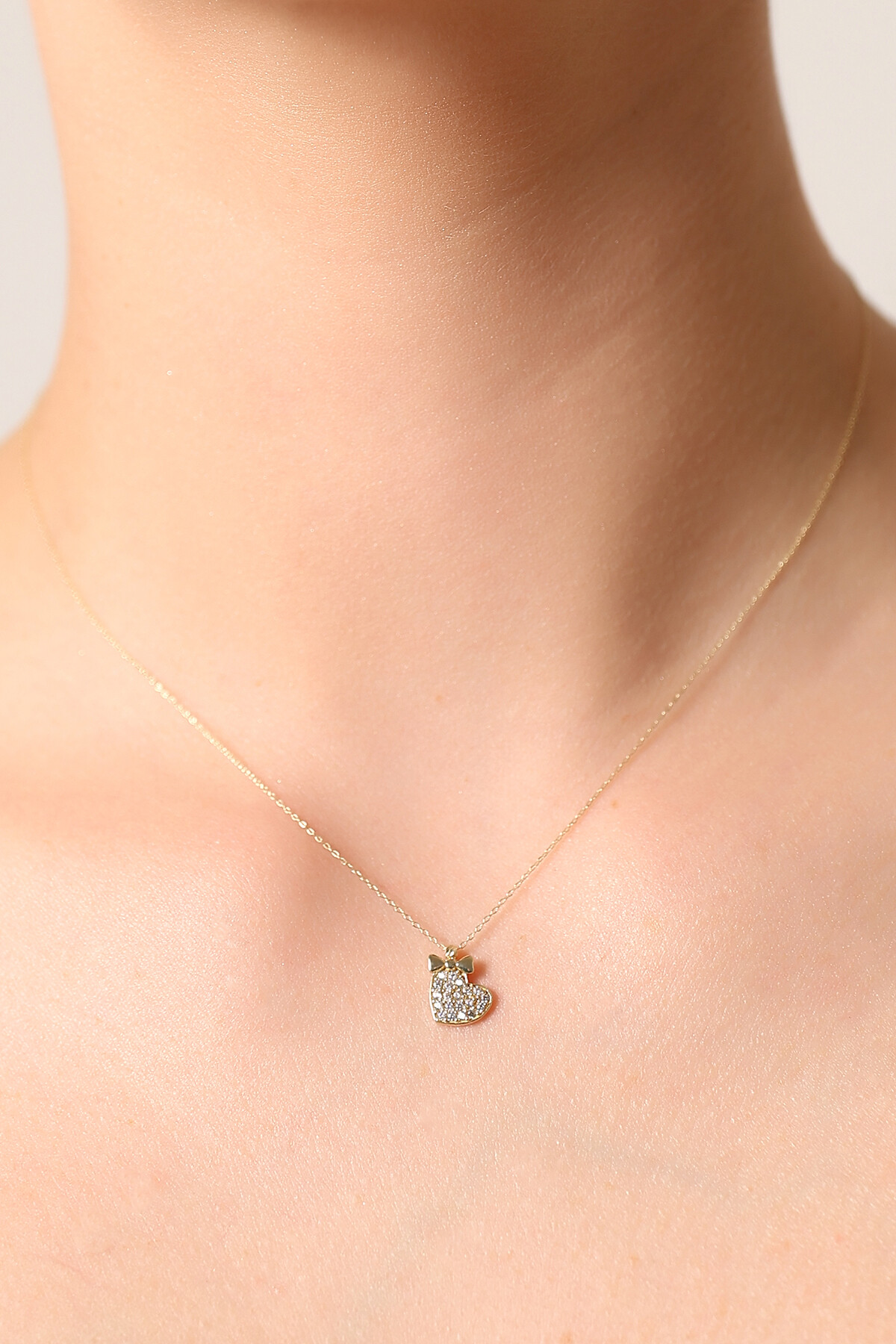 14 Ayar Altın Taşlı Kalp Kolye