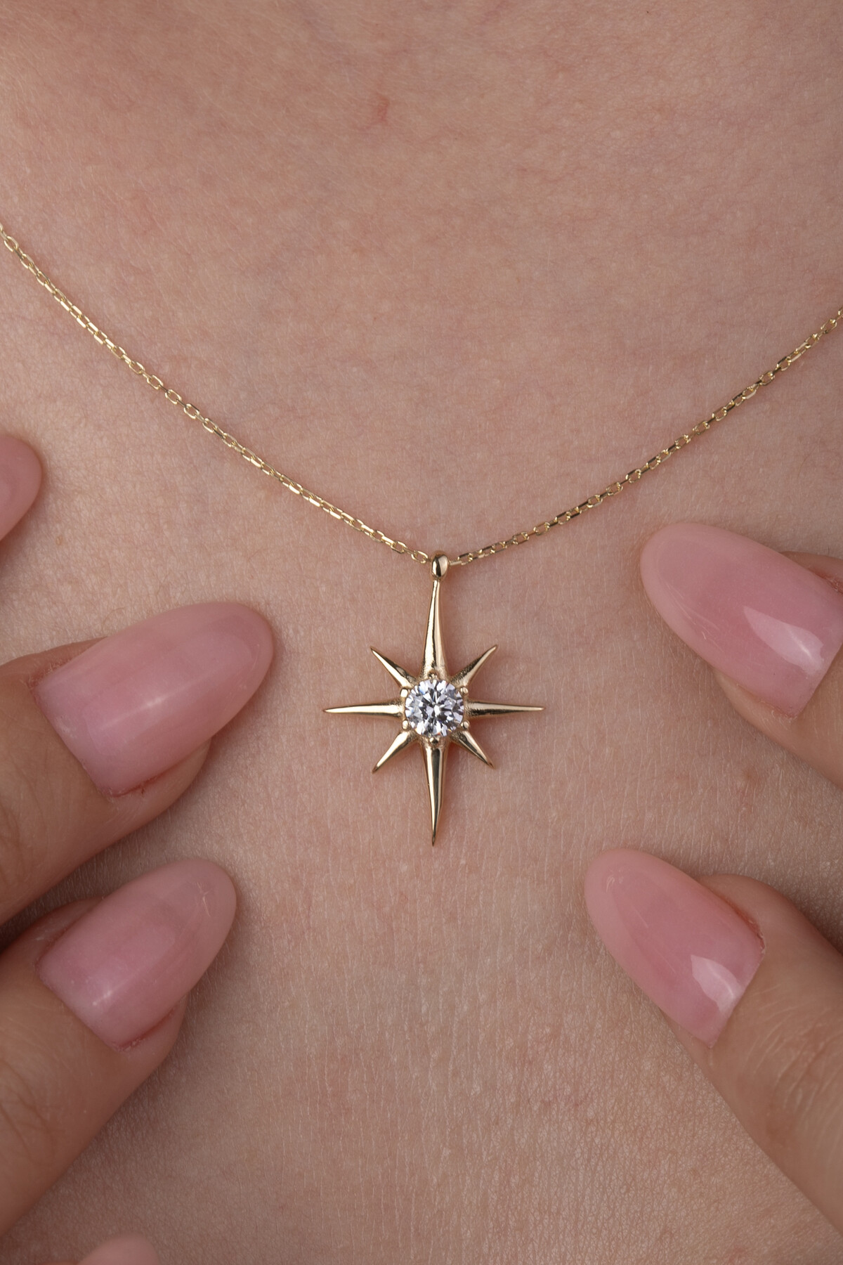 14 Ayar Altın Taşlı  Kutup Yıldızı Kolye