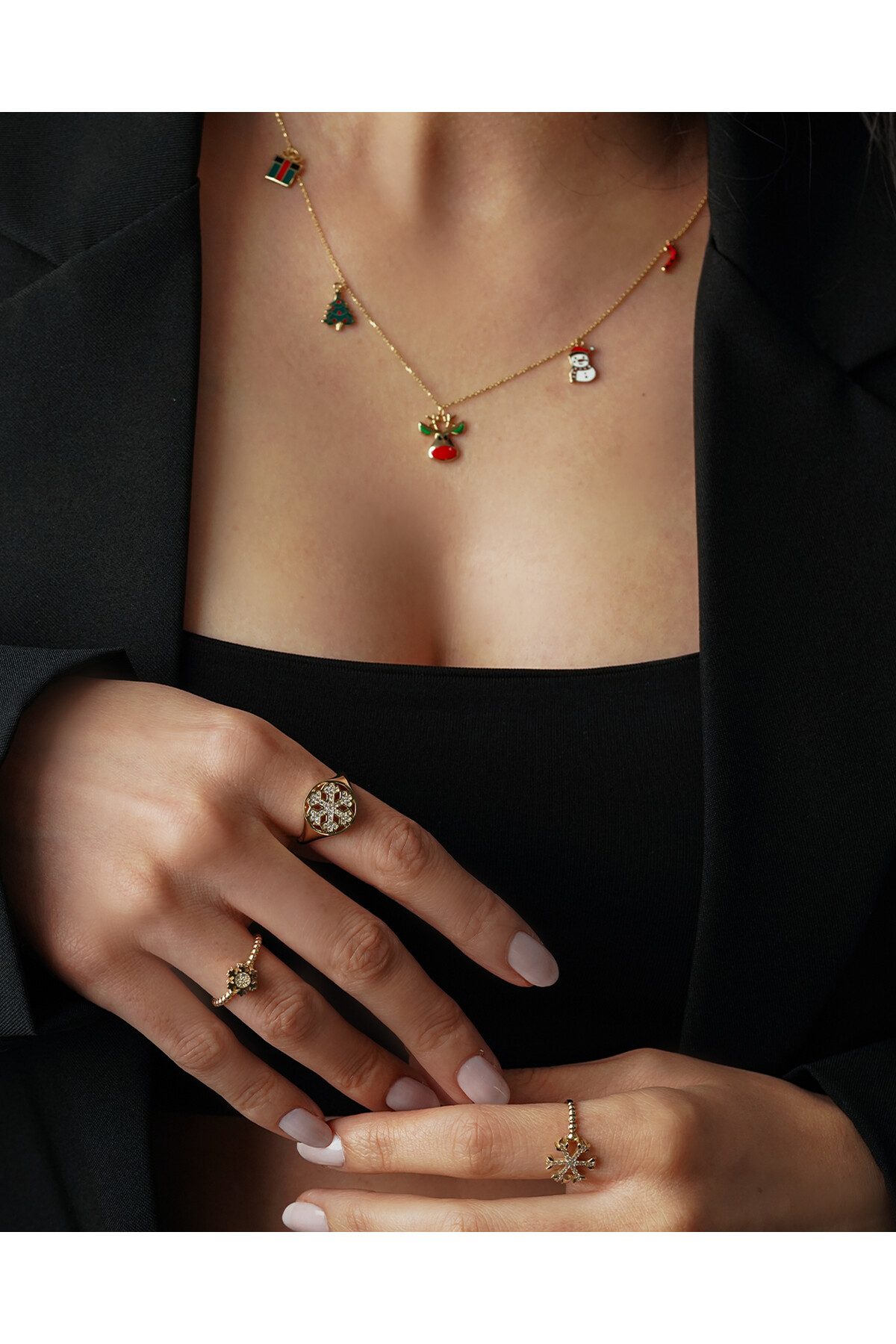 14 Ayar Altın Yılbaşı Charmlı Kolye