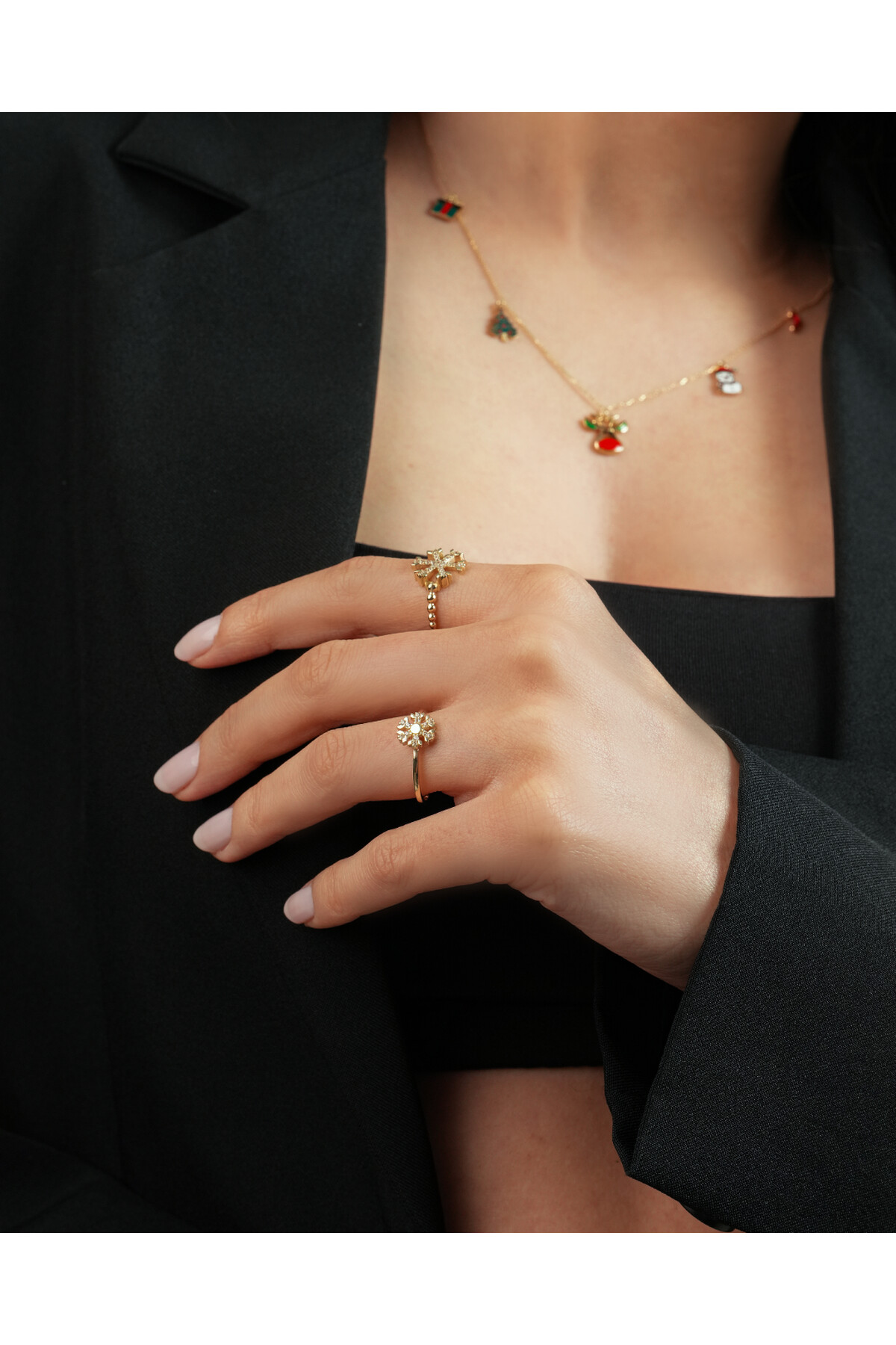 14 Ayar Altın Yılbaşı Charmlı Kolye