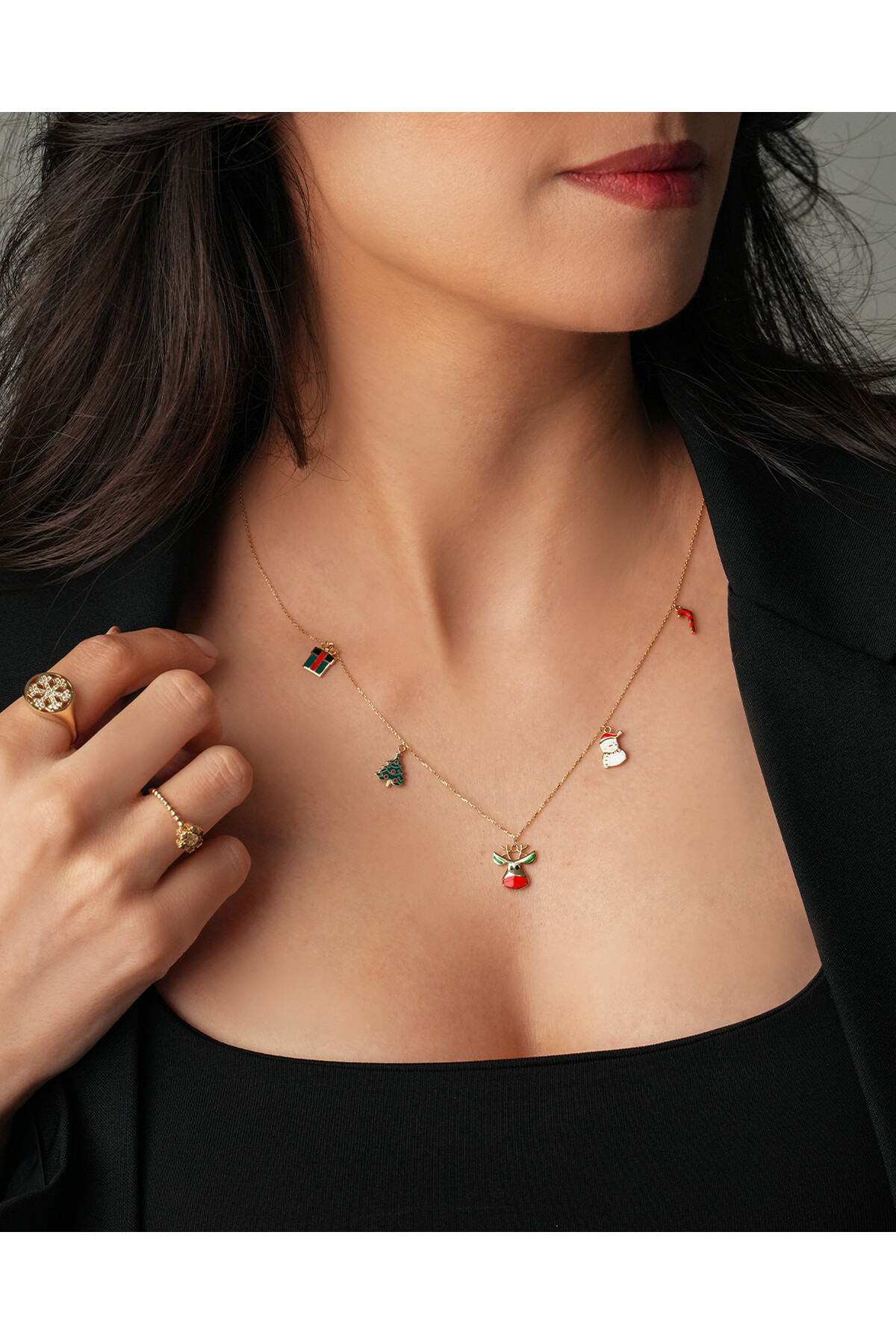 14 Ayar Altın Yılbaşı Charmlı Kolye