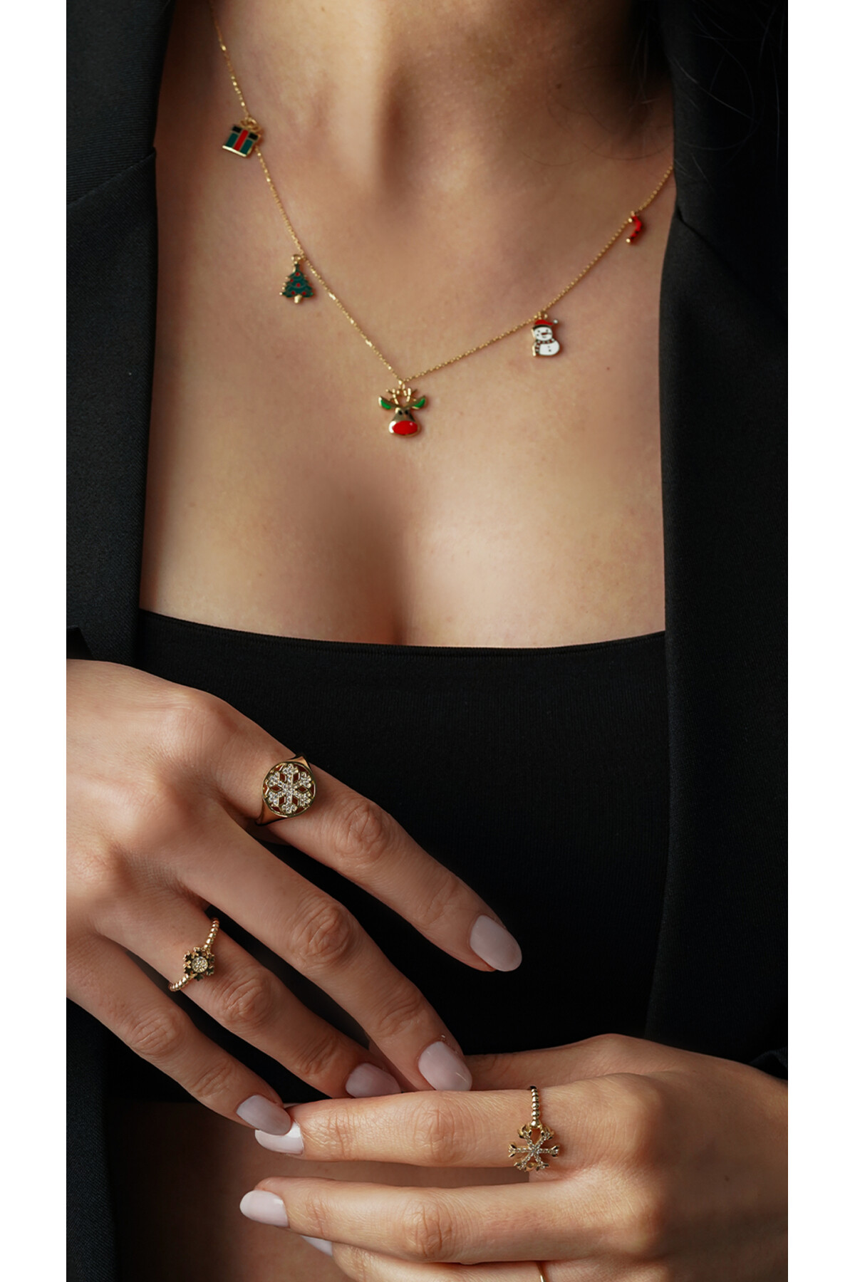 14 Ayar Altın Yılbaşı Charmlı Kolye