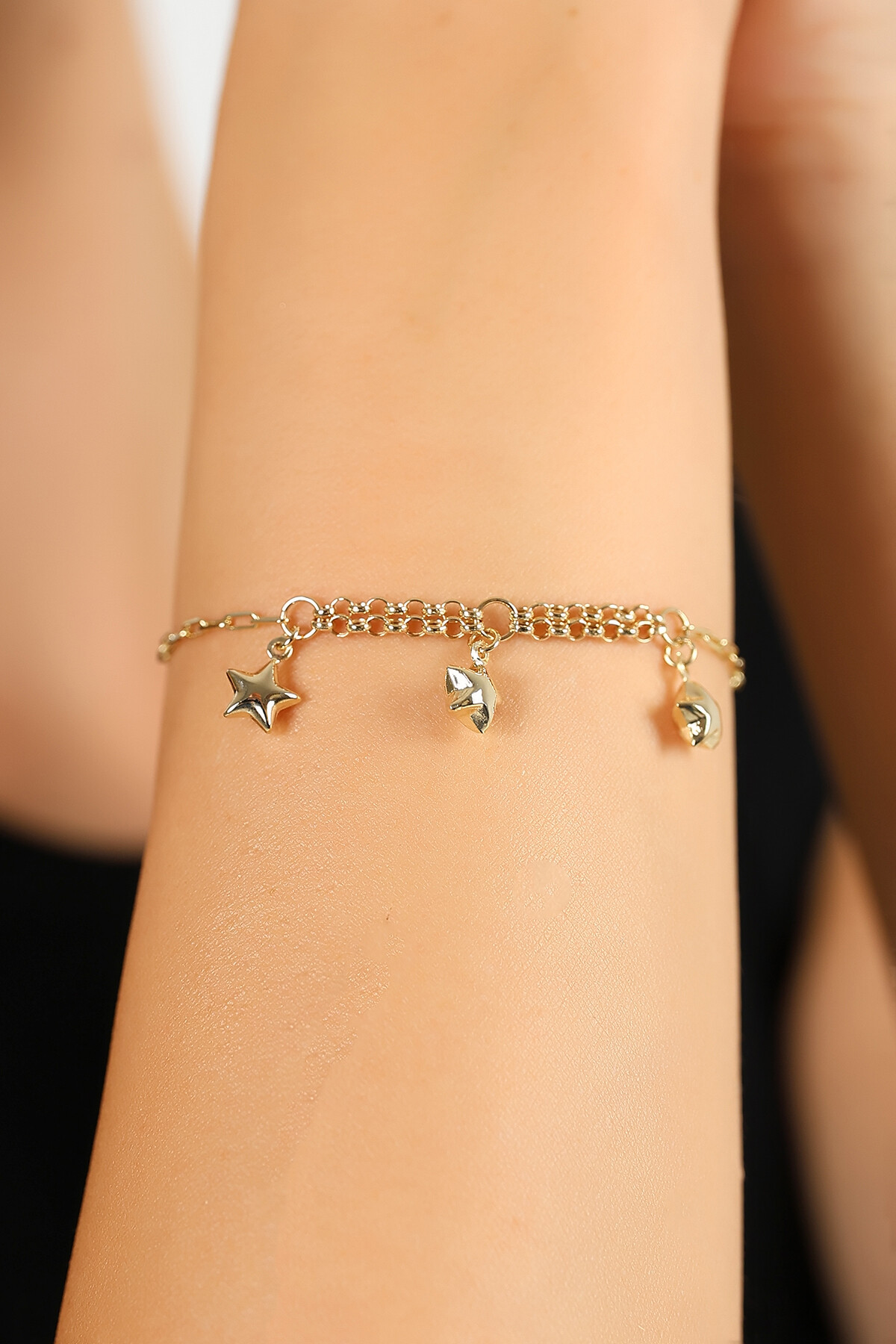 14 Ayar Altın Yıldız Charm Zincir Bileklik
