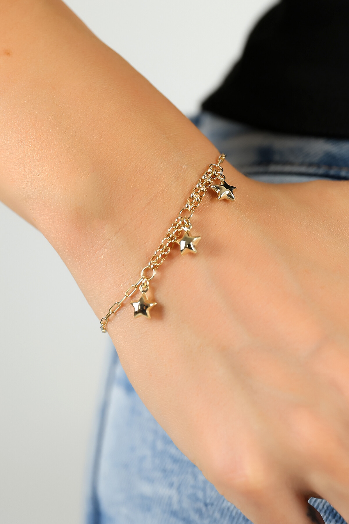 14 Ayar Altın Yıldız Charm Zincir Bileklik