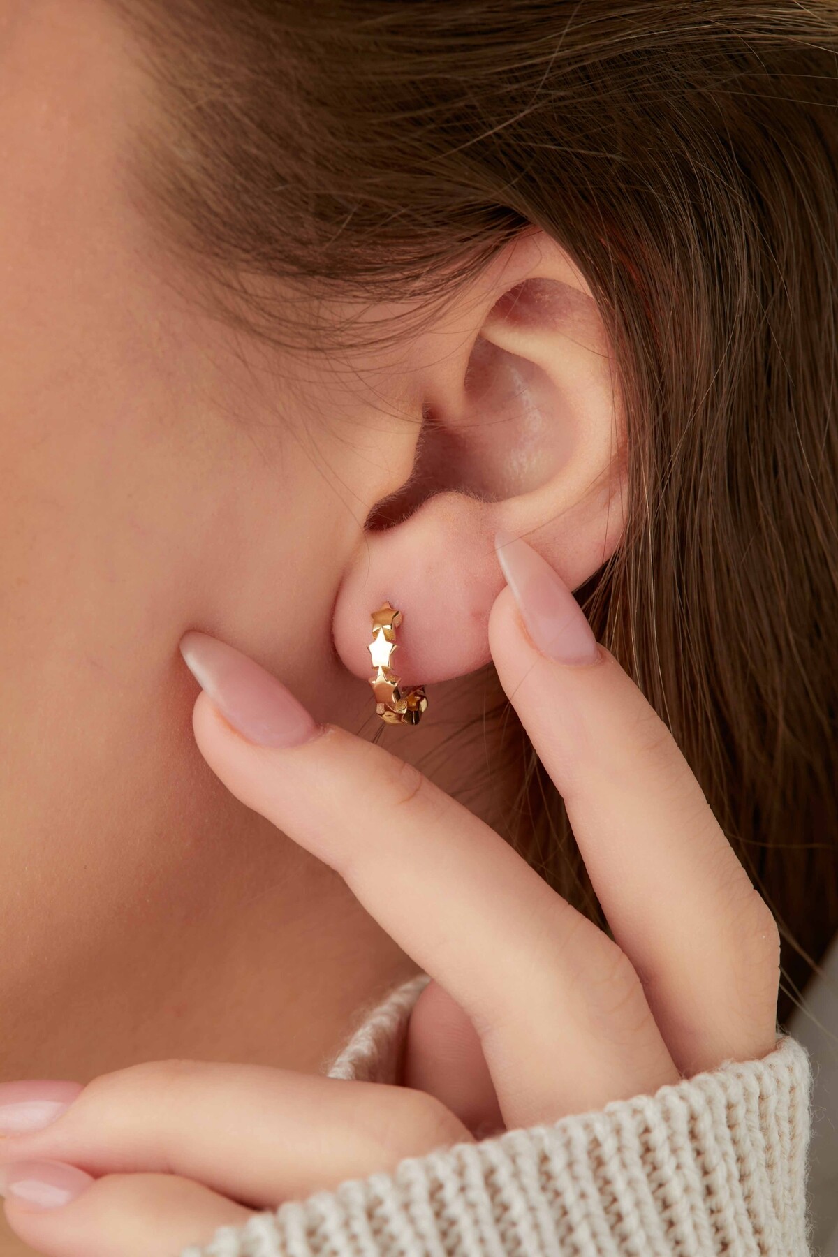 14 Ayar Altın Yıldız Halka  Küpe