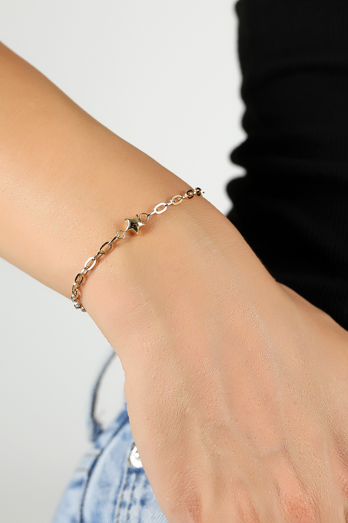 14 Ayar Altın Yıldız  Zincir Bileklik