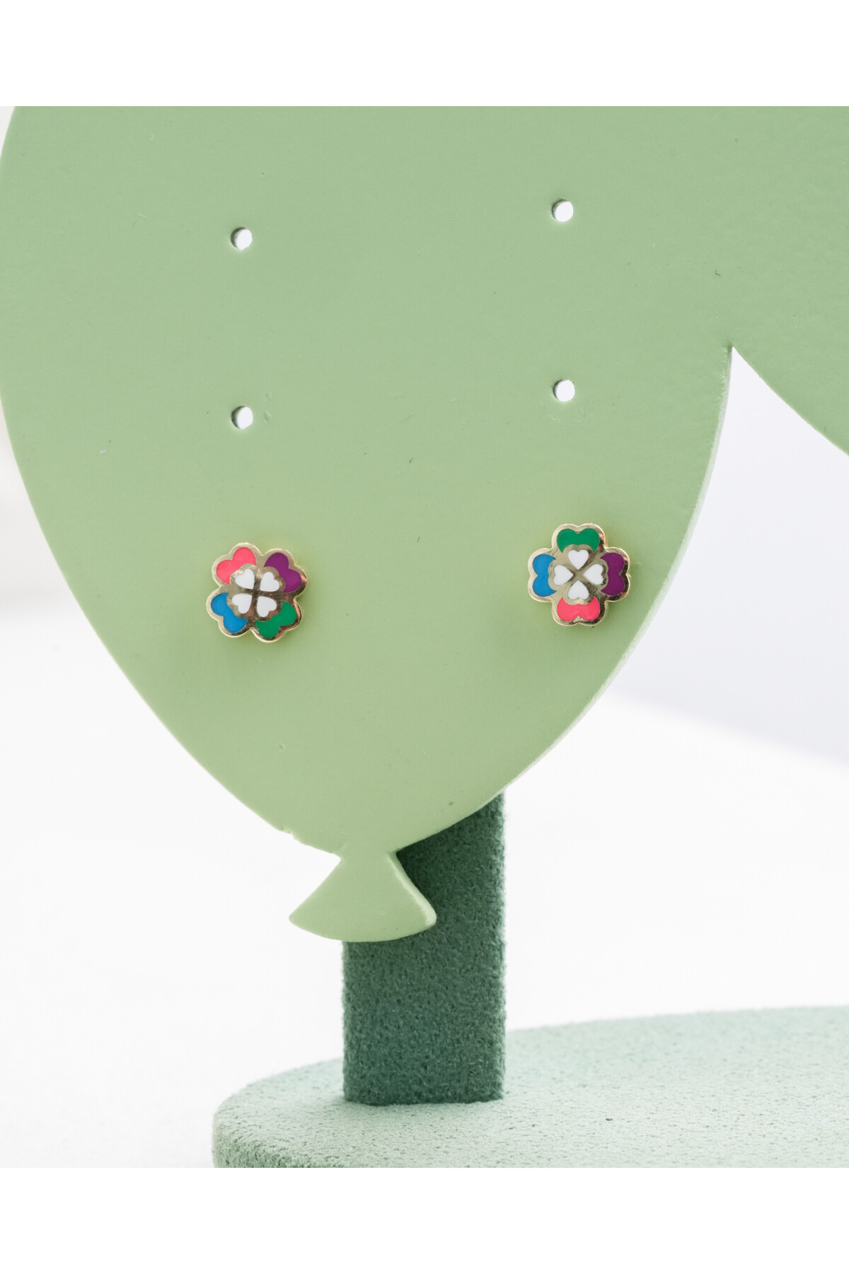 14 Ayar Altın Yonca Çocuk Küpe