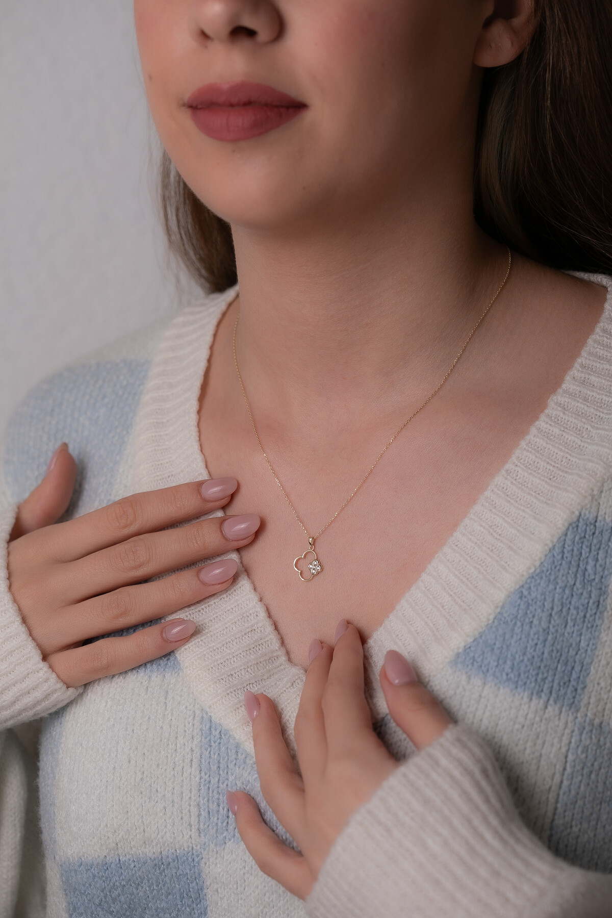 14 Ayar Altın Yonca Kolye