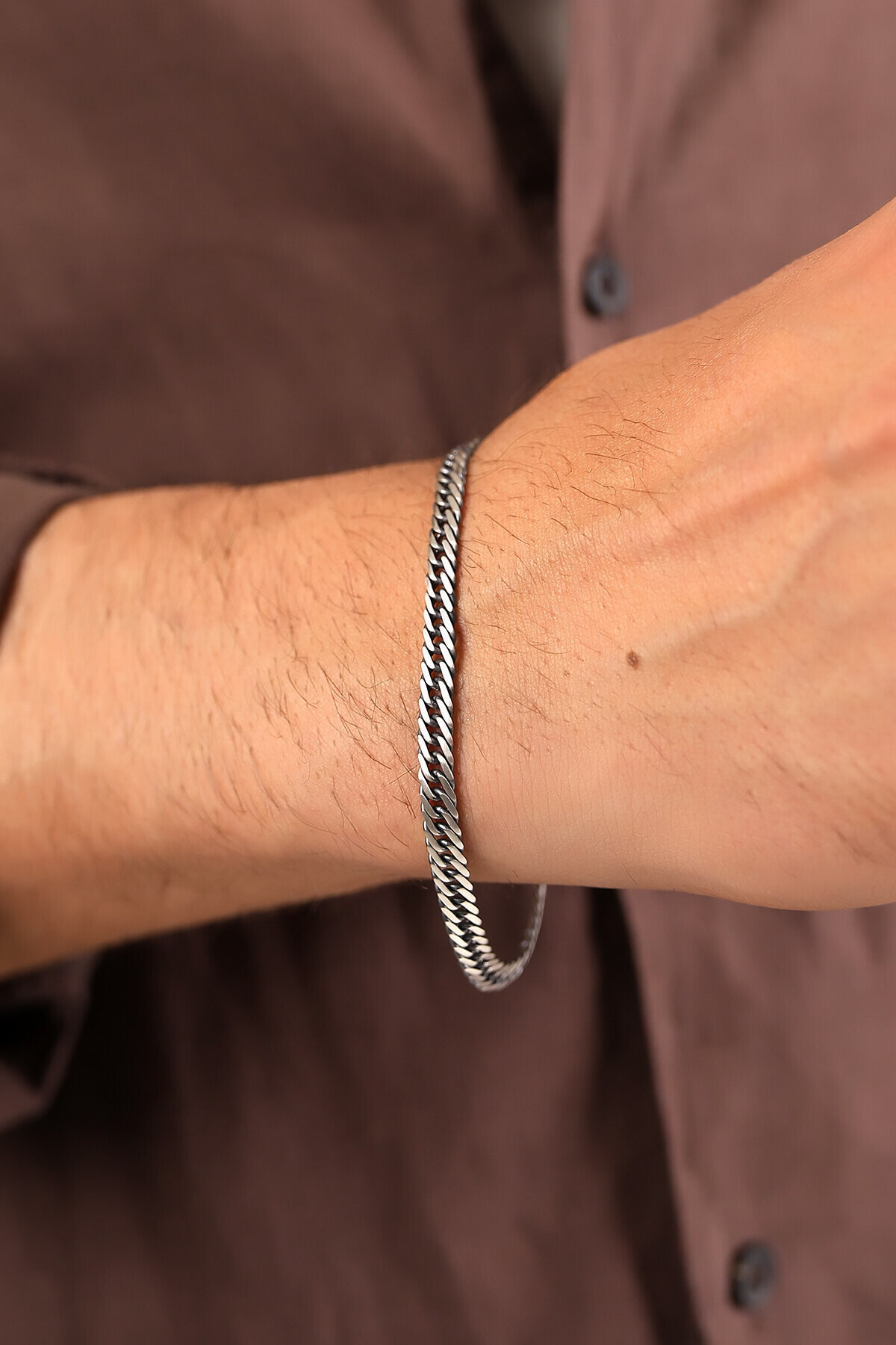 Gümüş 12mm Sık Örgü Erkek Bileklik