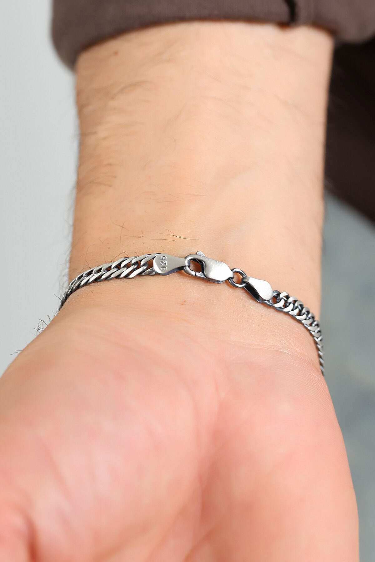 Gümüş 12mm Sık Örgü Erkek Bileklik