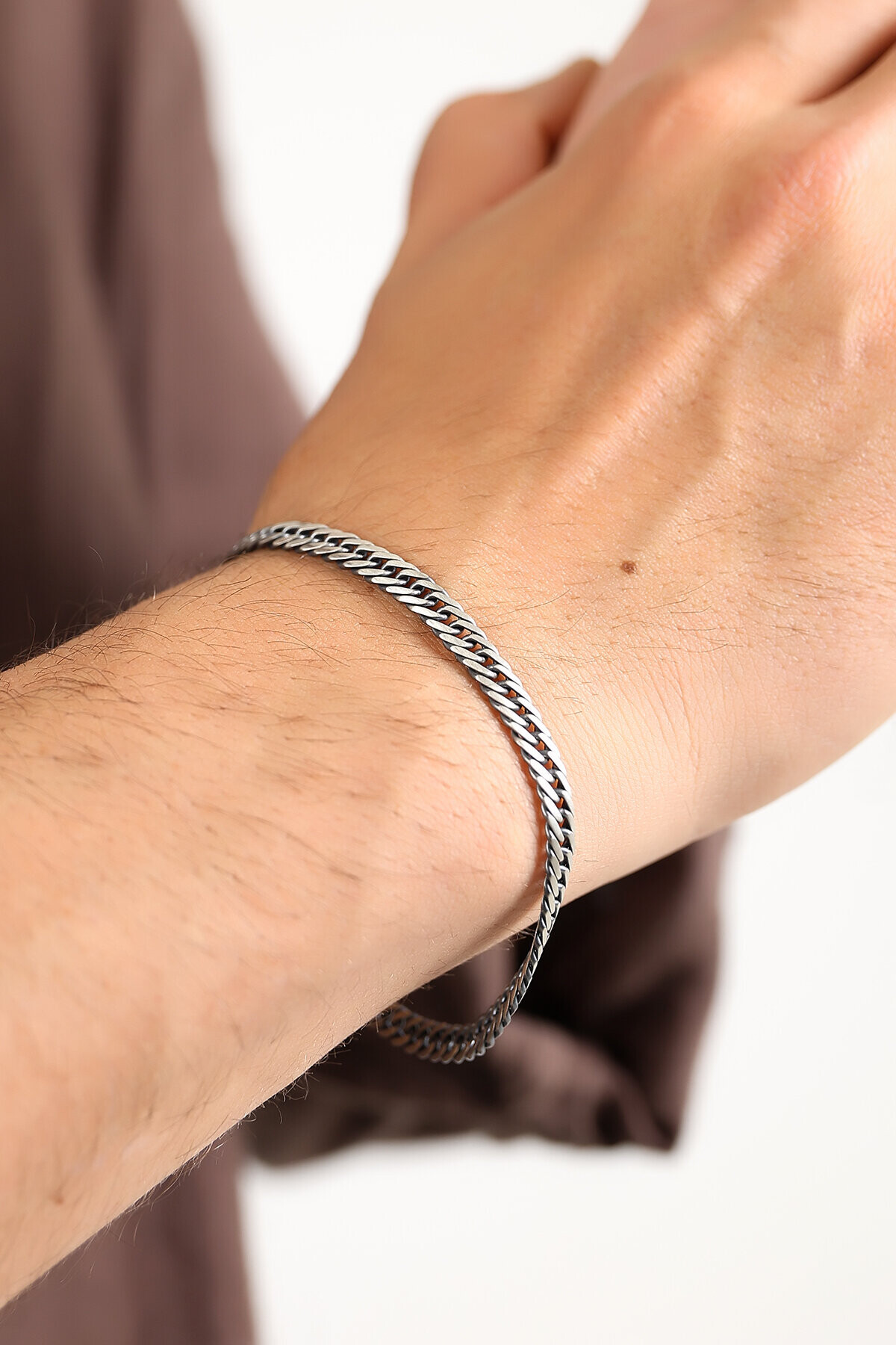 Gümüş 12mm Sık Örgü Erkek Bileklik