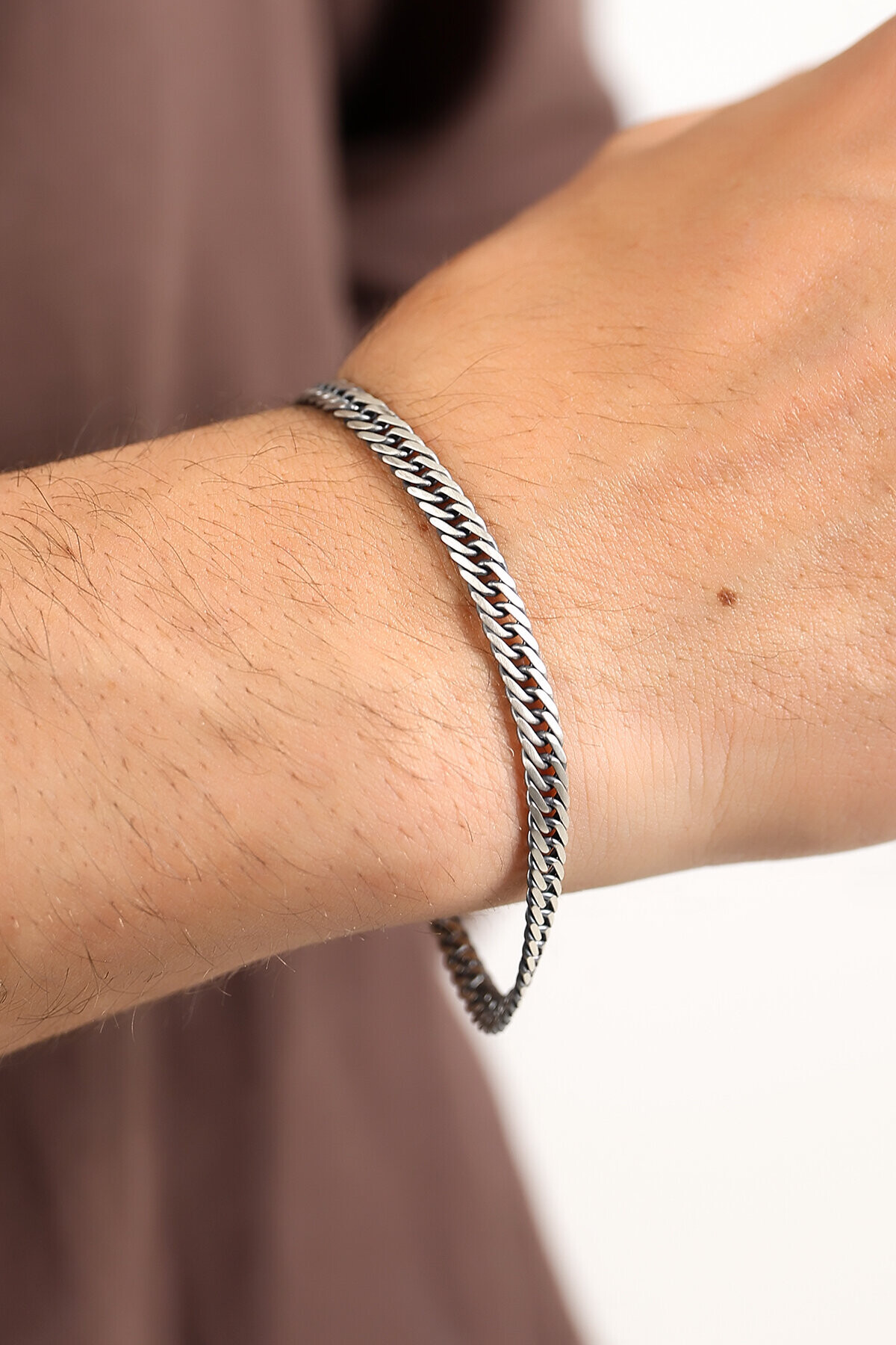 Gümüş 12mm Sık Örgü Erkek Bileklik