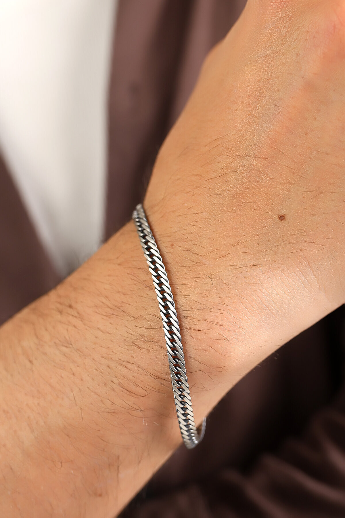 Gümüş 12mm Sık Örgü Erkek Bileklik