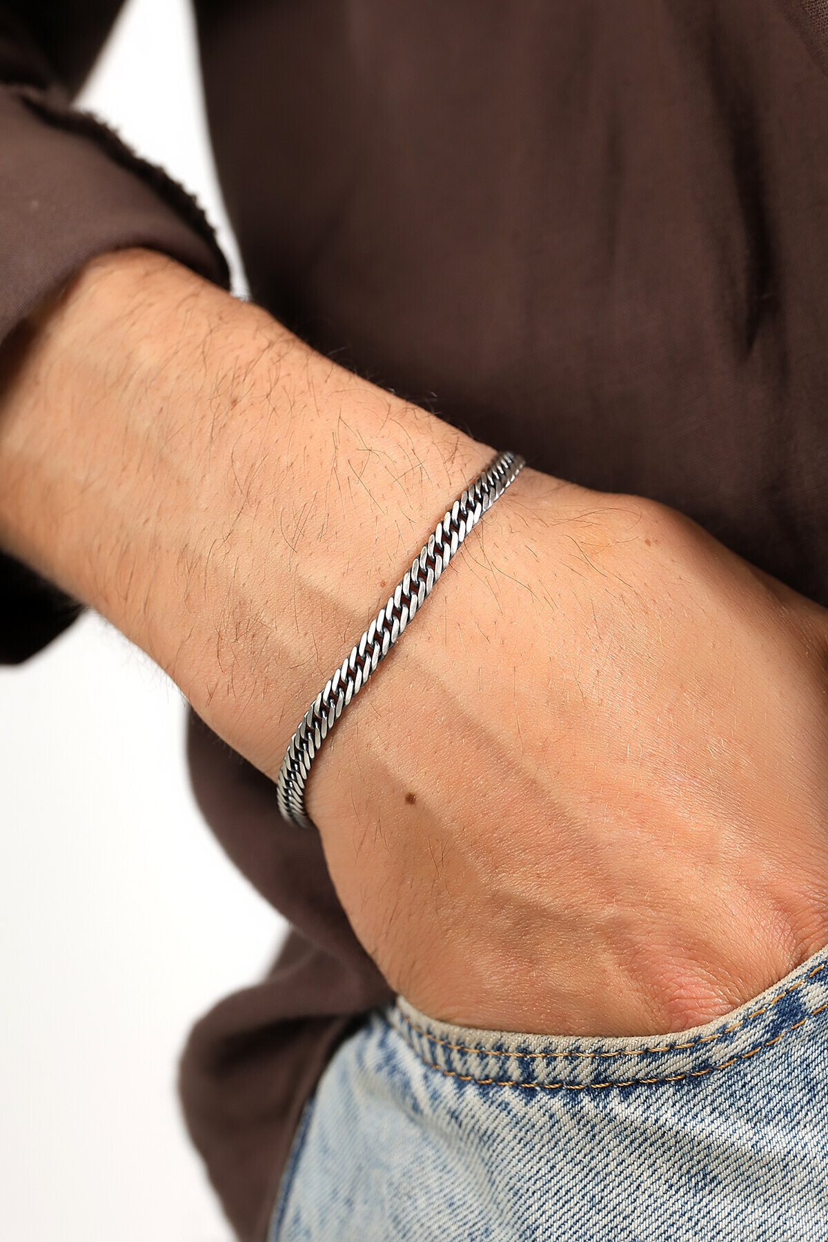 Gümüş 12mm Sık Örgü Erkek Bileklik