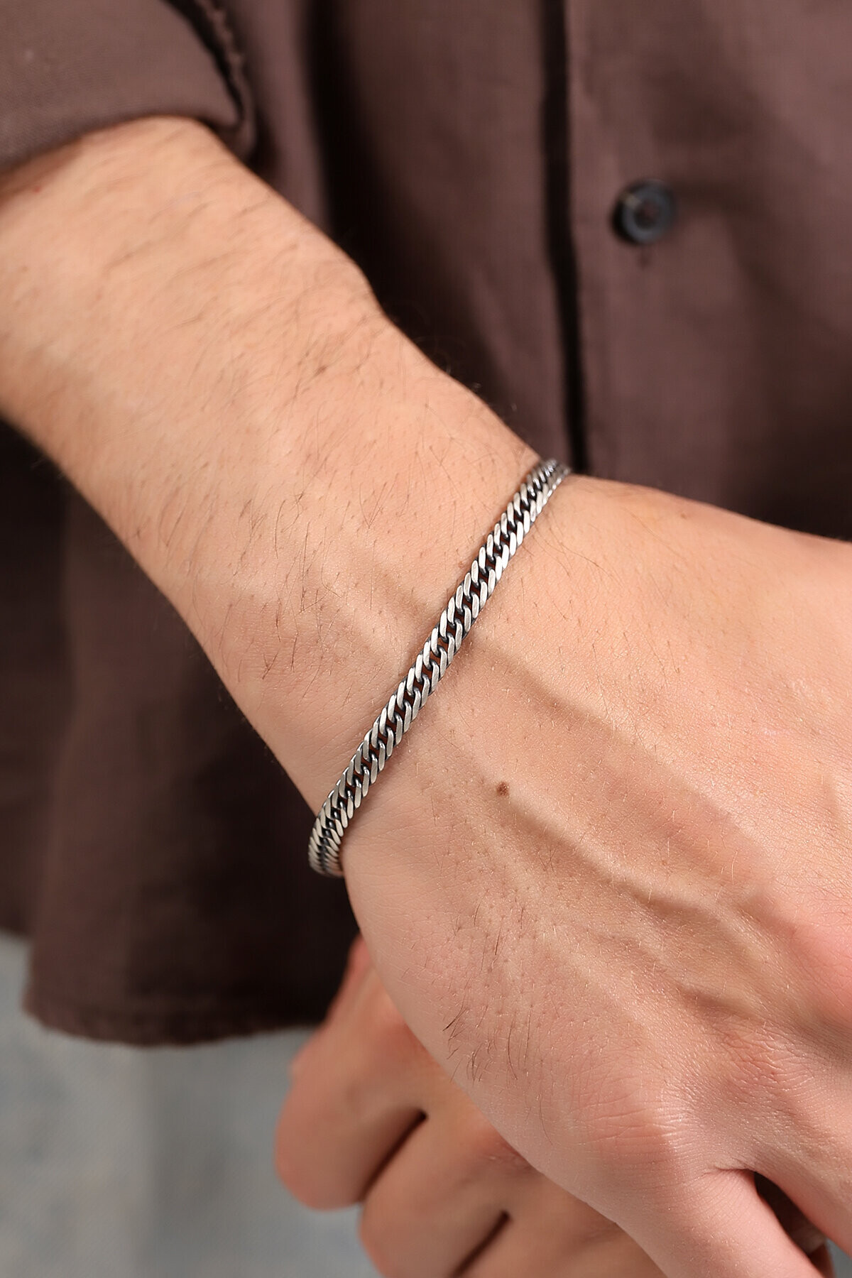 Gümüş 12mm Sık Örgü Erkek Bileklik