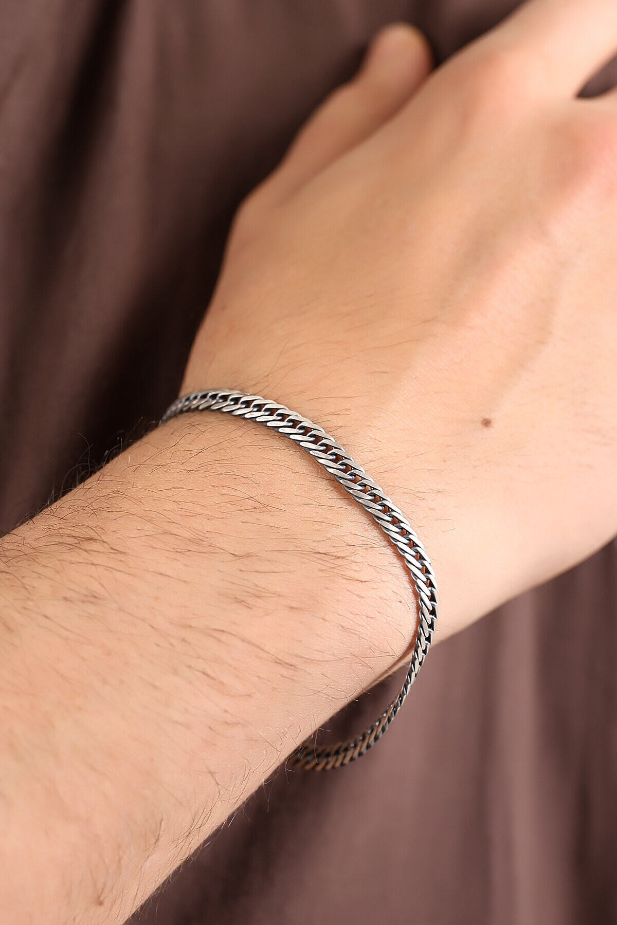 Gümüş 12mm Sık Örgü Erkek Bileklik