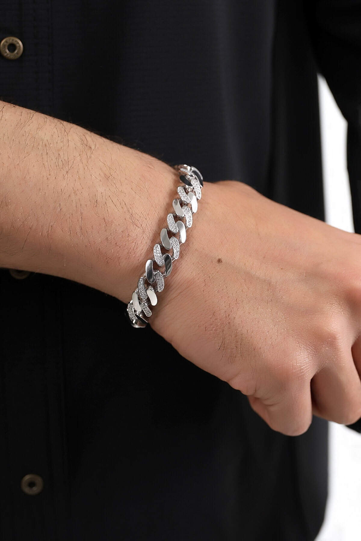 Gümüş Atlamalı Taşlı Gurmet Unisex Bileklik