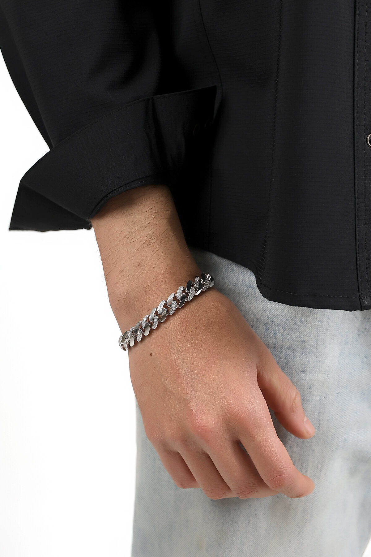 Gümüş Atlamalı Taşlı Gurmet Unisex Bileklik