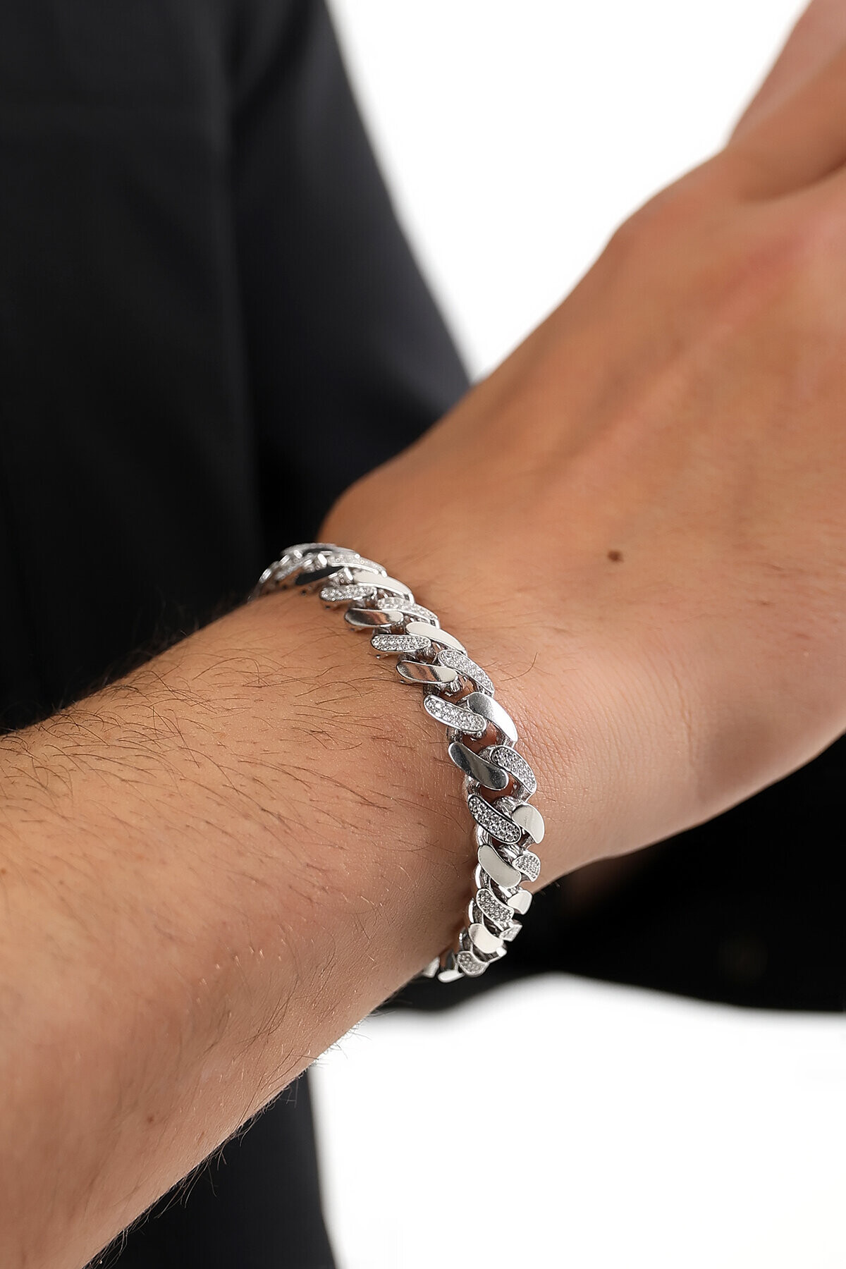 Gümüş Atlamalı Taşlı Gurmet Unisex Bileklik